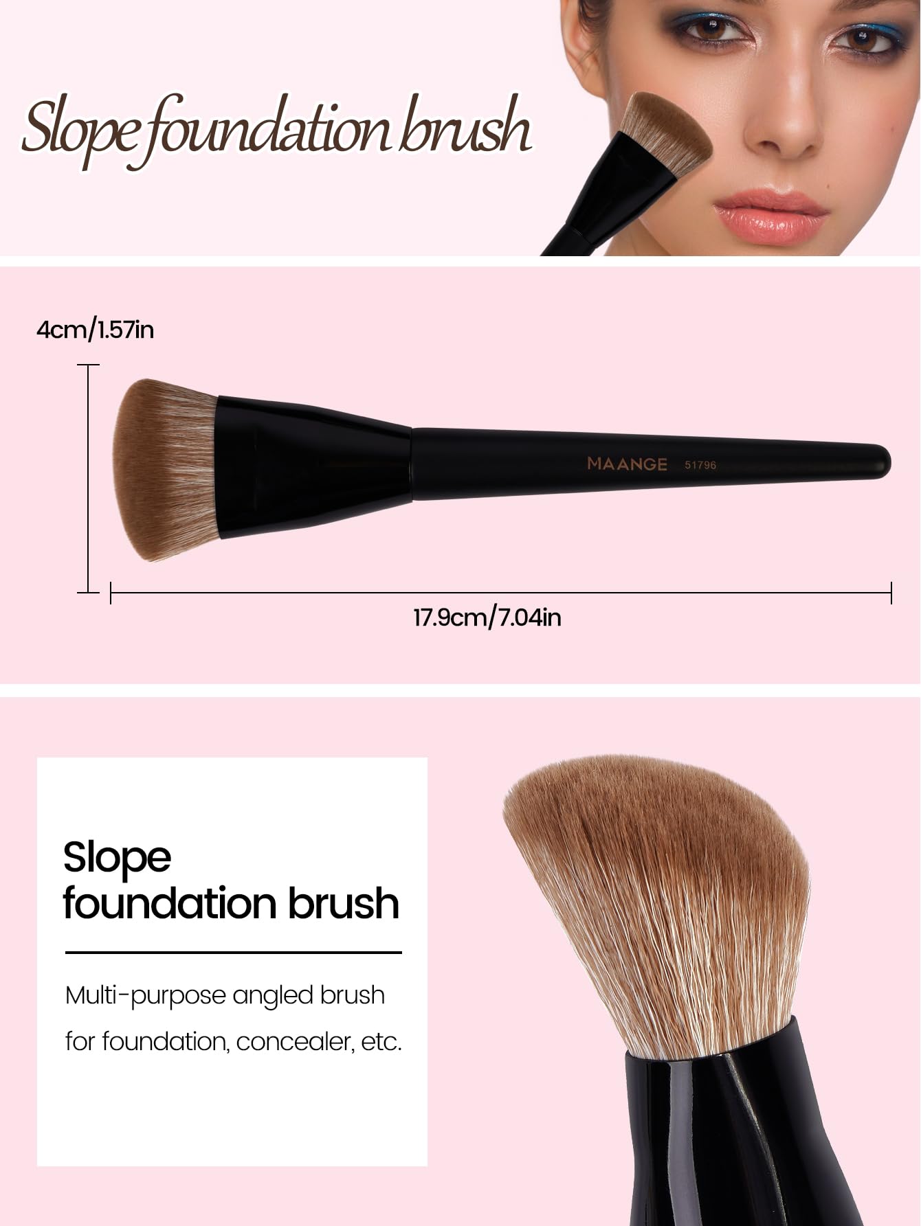 MAANGE Pennello per make-up per fondotinta, 4 pezzi Premium Foundation & Correttore Brush (piatto/obliquo/arrotondato obliquo/appuntito) per fondotinta liquida, crema, polvere e contouring