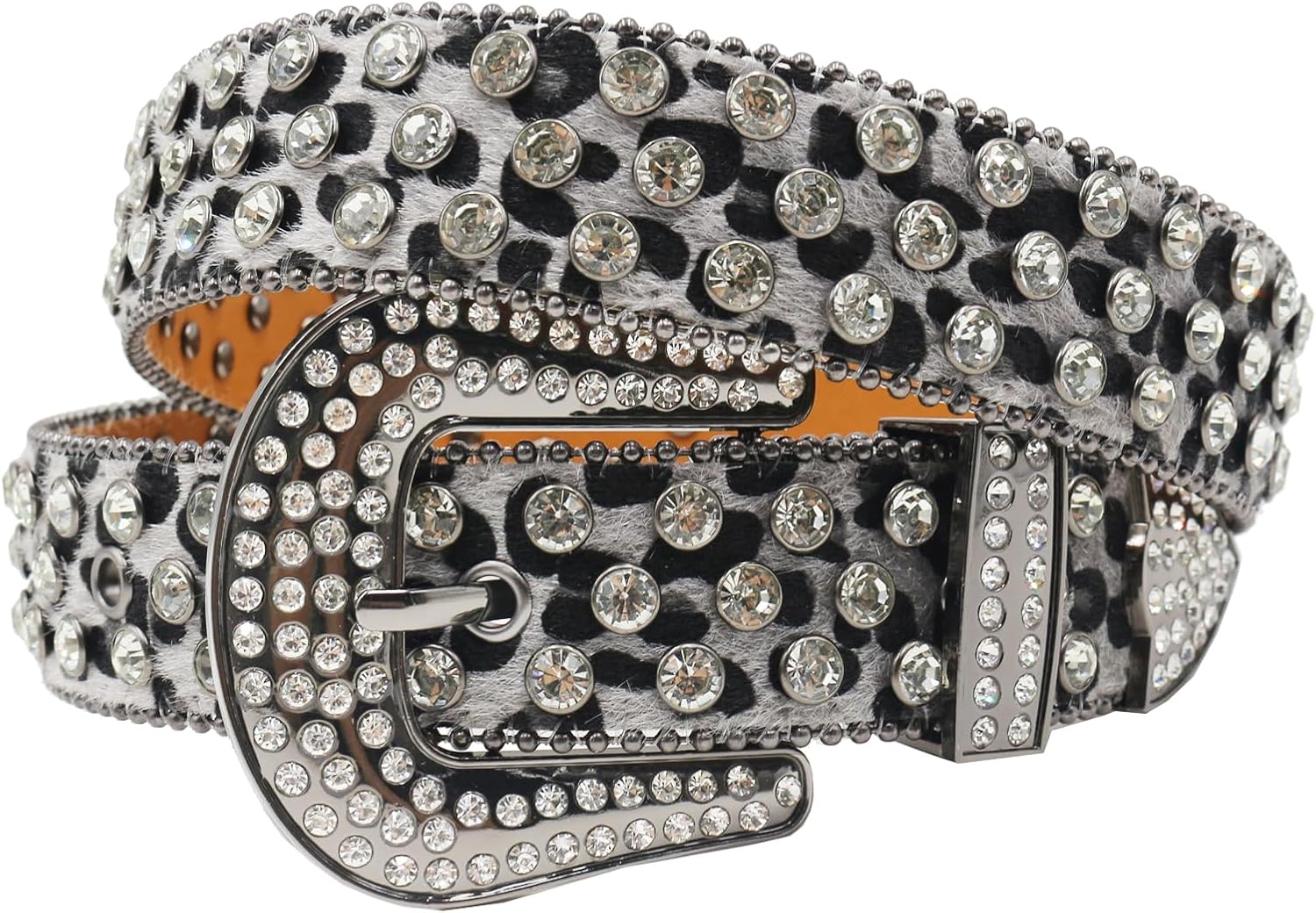 EVERBLTING Rhinestone Belt Leopard Print Bling Belts Men Women Leopard Rhinestone Belt Western Cowgirl BB Belts Y2k