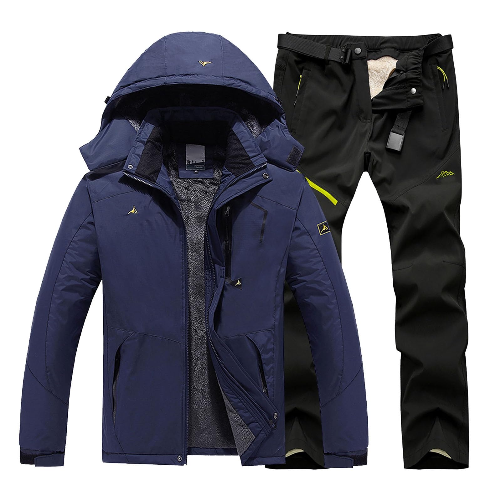 Generisch Combinaison de ski pour homme - 2 pièces - Coupe-vent - Avec capuche - Ensemble de snowboard - Imperméable - Pour le sport - Vêtement de ski - Combinaison thermique d'hiver - Veste de ski et