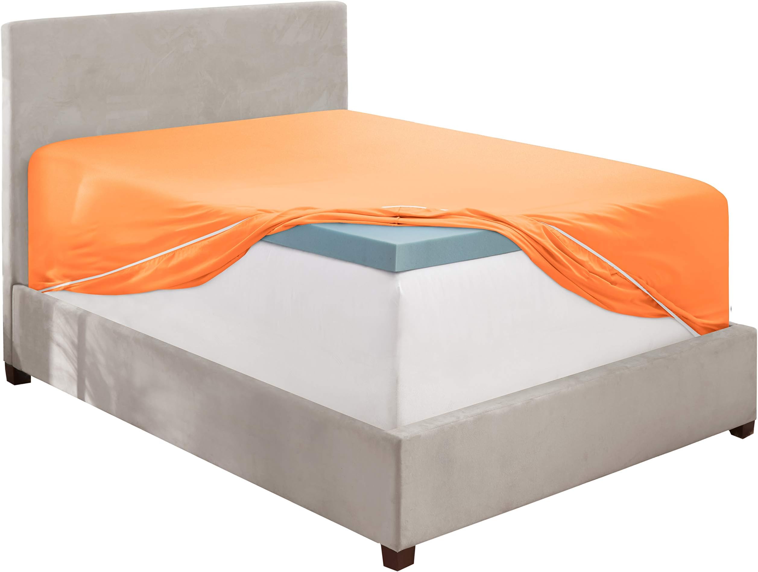 Clara Clark Deep Pocket Queen Fitted Sheet Fits up to 21 Inch Mattress - Super Soft Queen Fitted Sheet Only, Fade, Stain Resistant - Apricot Orange Fitted Sheet Queen Size,