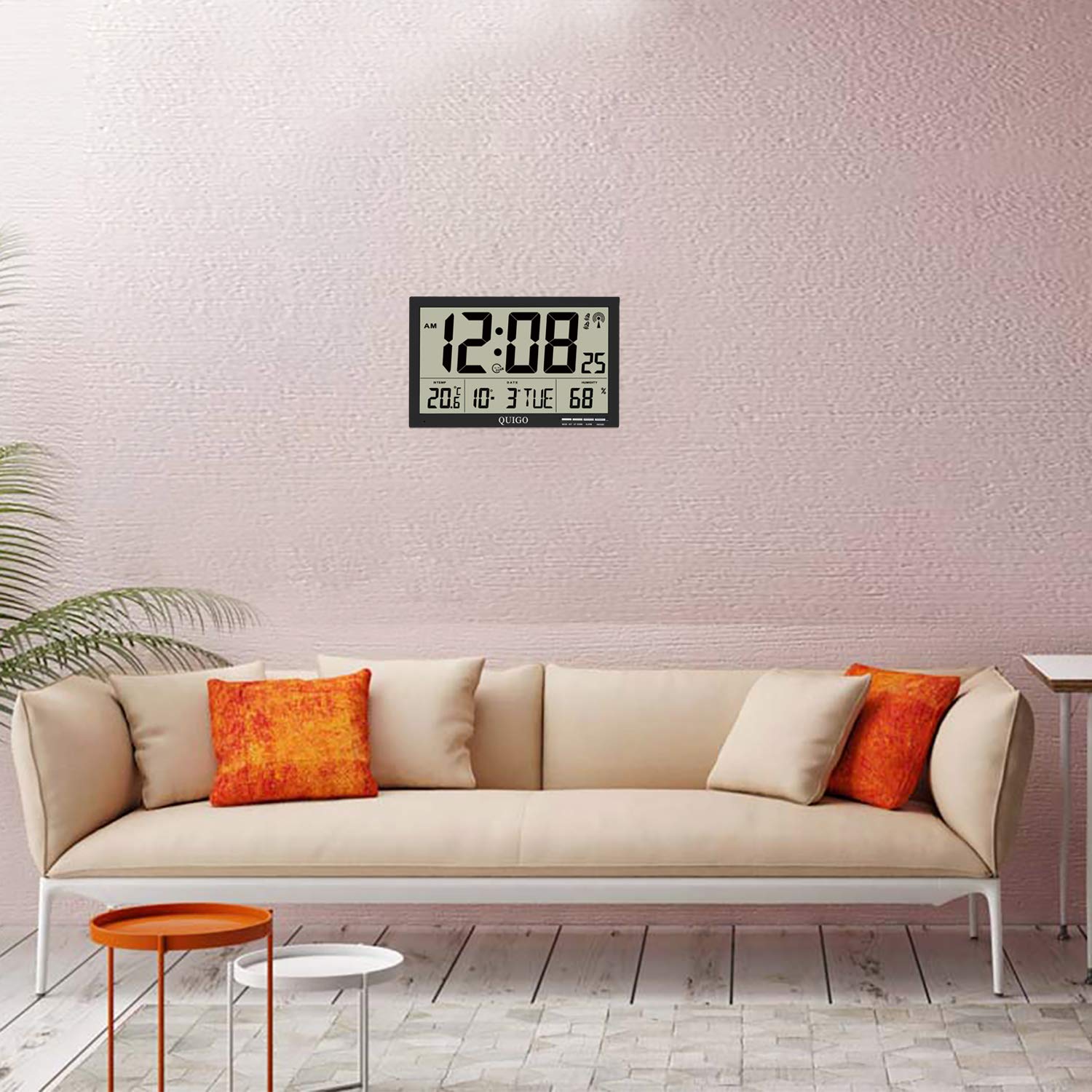 QUIGO Large Digital Wall Clock Atomic Battery Operated Alarms Jumbo
