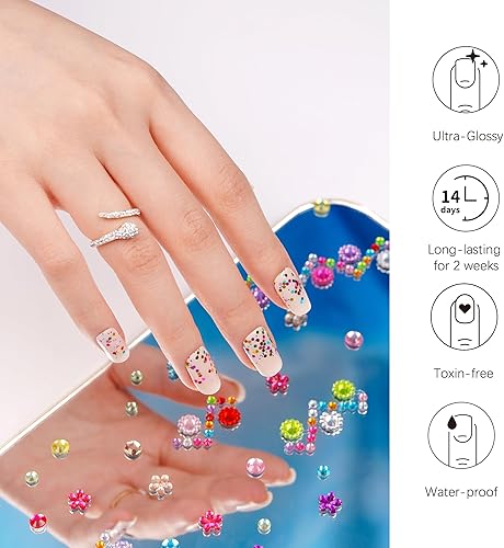 Miniatura 3 de DANNI & TONI Tiras de uñas de gel semicuradas multicolores brillantes (seductores), calcomanías de gel nude para uñas, envolturas de uñas