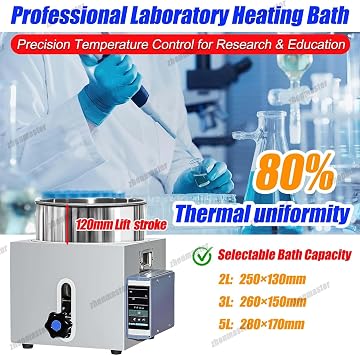 Lab Digital Constant Temperature Water Oil Bath, 2/3/5L Stainless Steel Heating Device for Chemistry, Engineering, Pharmaceuticals