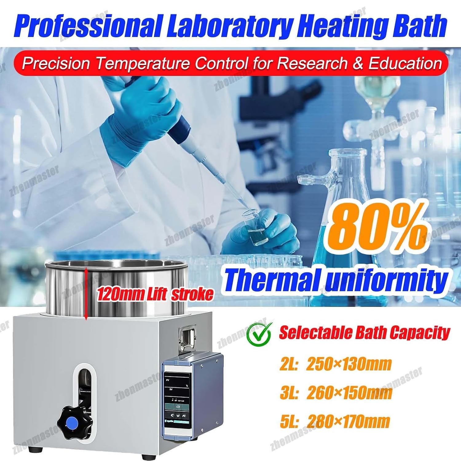 Lab Digital Water Bath, Stainless Steel Constant Temperature Oil Bath, Heating Device for Chemistry, Pharmaceuticals, Engineering - 2/3/5l Options Available, Lifting Stroke 120mm(5L)