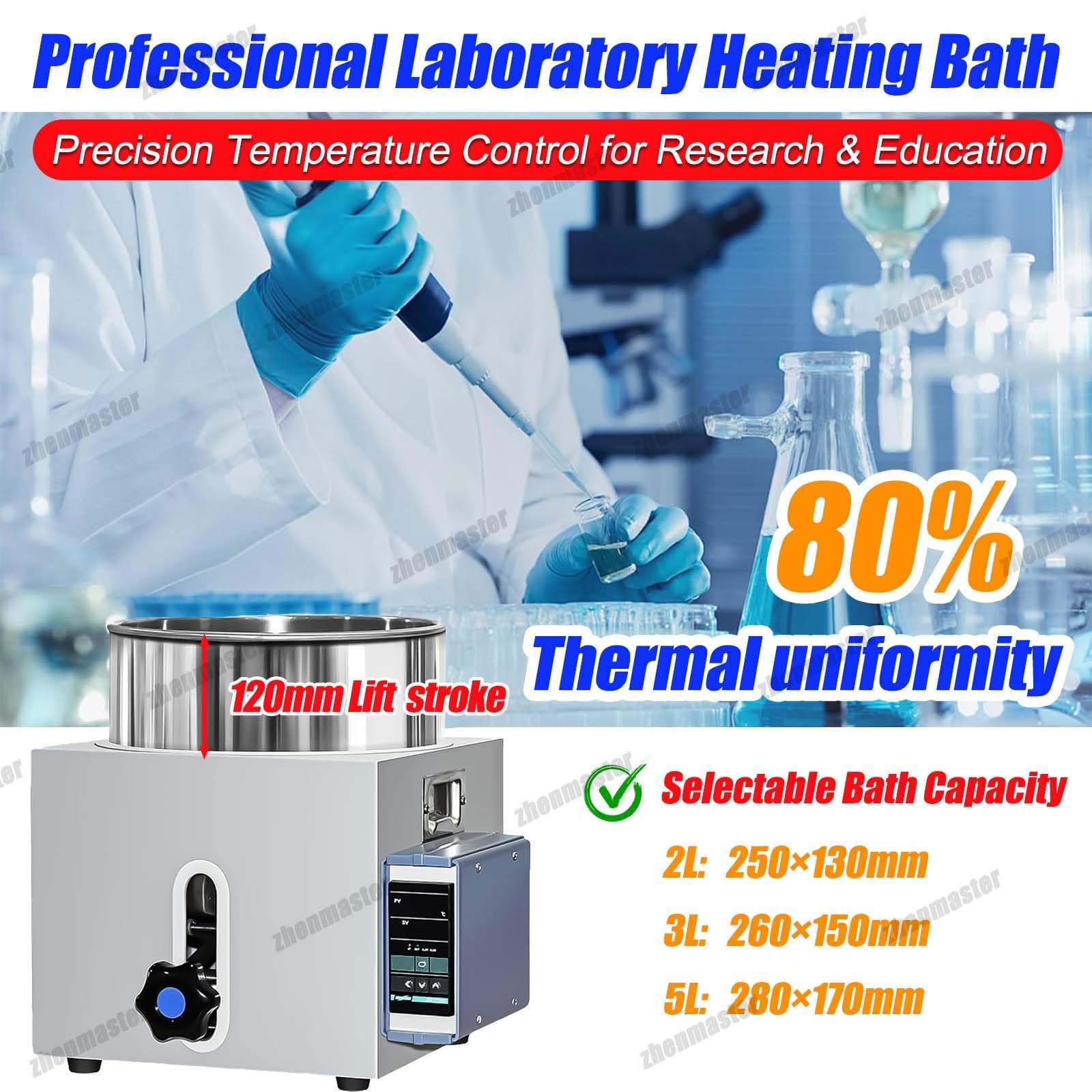 Bagno d'Acqua e Olio Digitale da Laboratorio - 2l/3l/5l Bagno Termostatico con Controllo della Temperatura, Vasca in Acciaio Inox con Sist-ema di Sollevamento (Corsa 120mm)(3L)