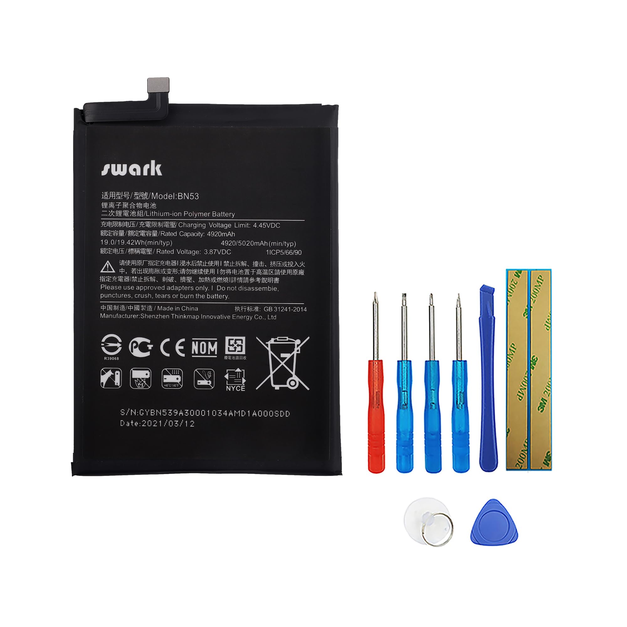 BN53 Replacement Battery Compatible with Redmi Note 9 Pro & Redmi Note 10 Pro + Tools