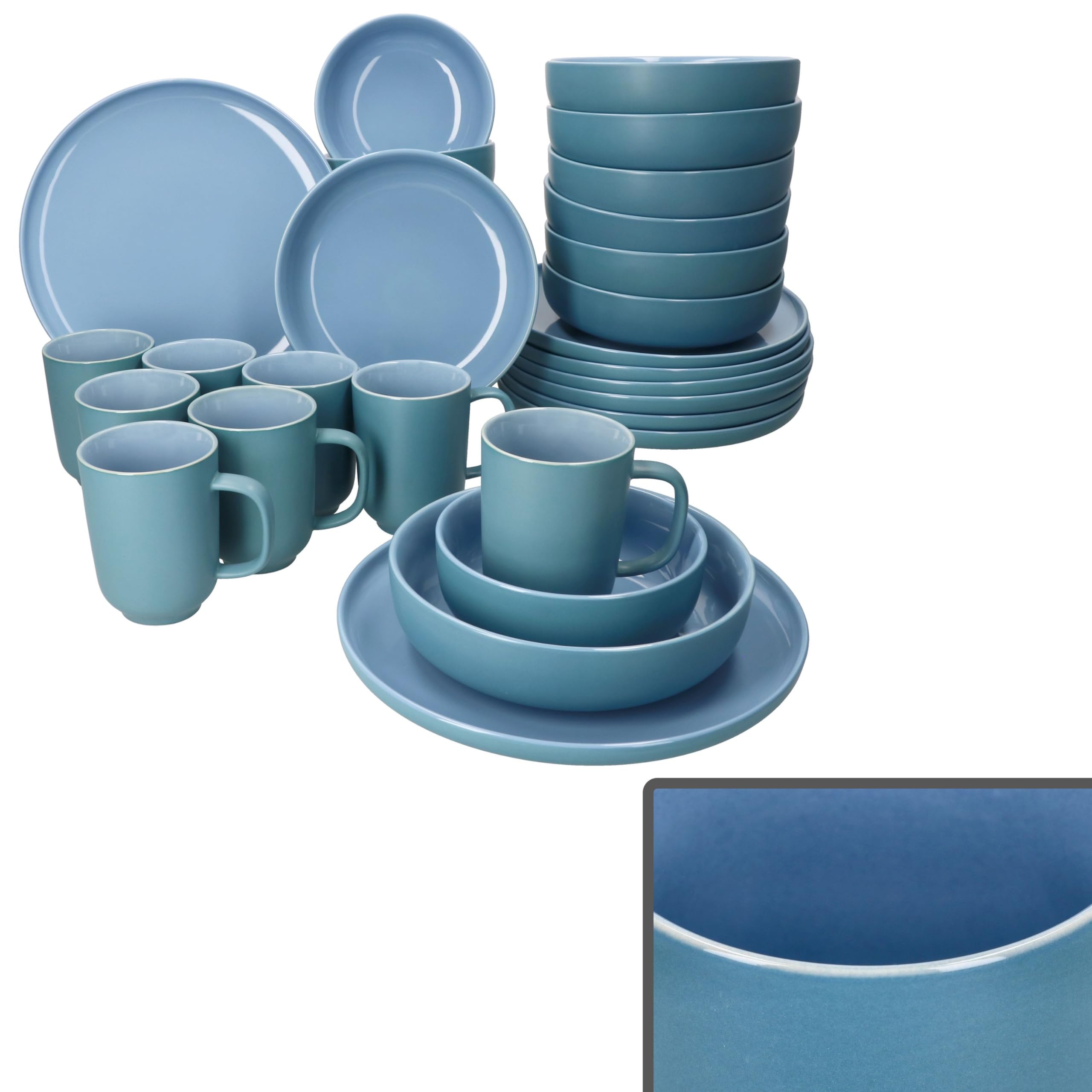 Ritzenhoff & Breker Jasper Ozeanblau 32tlg Kombiservice für 8 Personen I Steingut-Geschirrset mit je 8x Kaffeebechern 170ml, Schalen 360ml, Suppenteller & Speiseteller I Frühstück & Kaffee