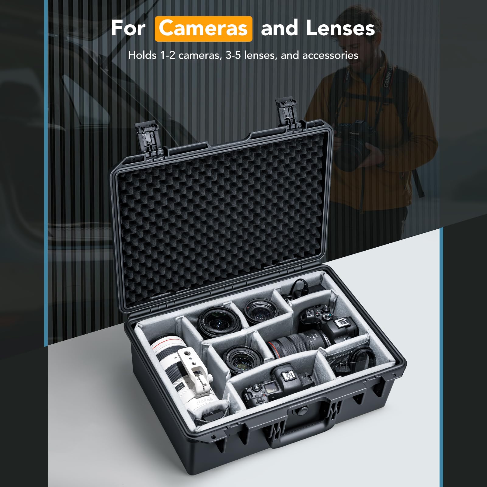 Lykus PVC2 Étui Rigide à Séparateurs pour Appareils Photo et Drones | Appareils Photo,Drones,Caméras Portables et Mixtes,10 Séparateurs Amovibles,Poches Filet,IP67 Étanche,Antichoc