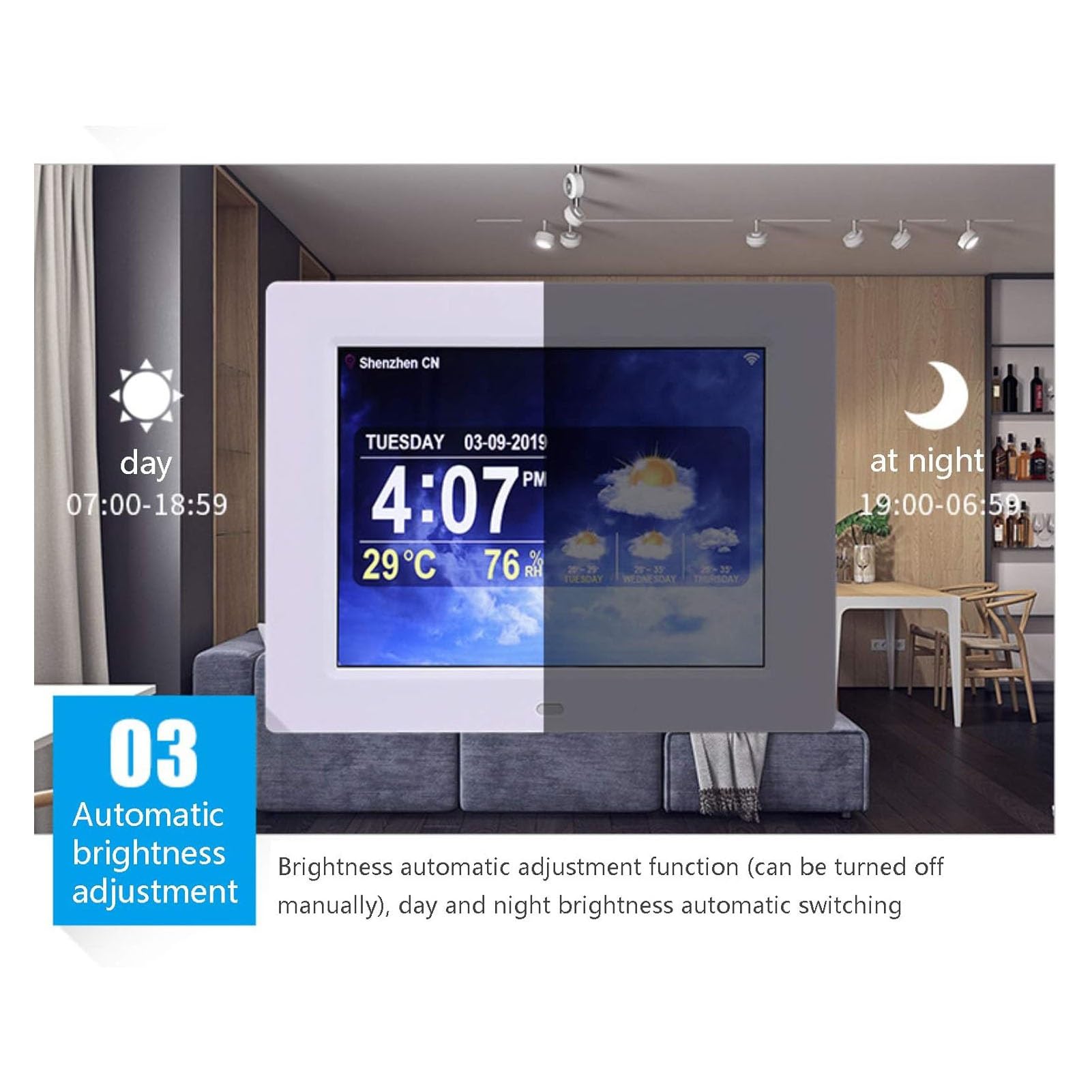 Zegar cyfrowy sieciowy podłączony zegar elektroniczny WiFi automatyczna synchronizacja czasu budzik elektroniczny wyświetlacz temperatury i wilgotności czasu (kolor: biały, rozmiar: 8