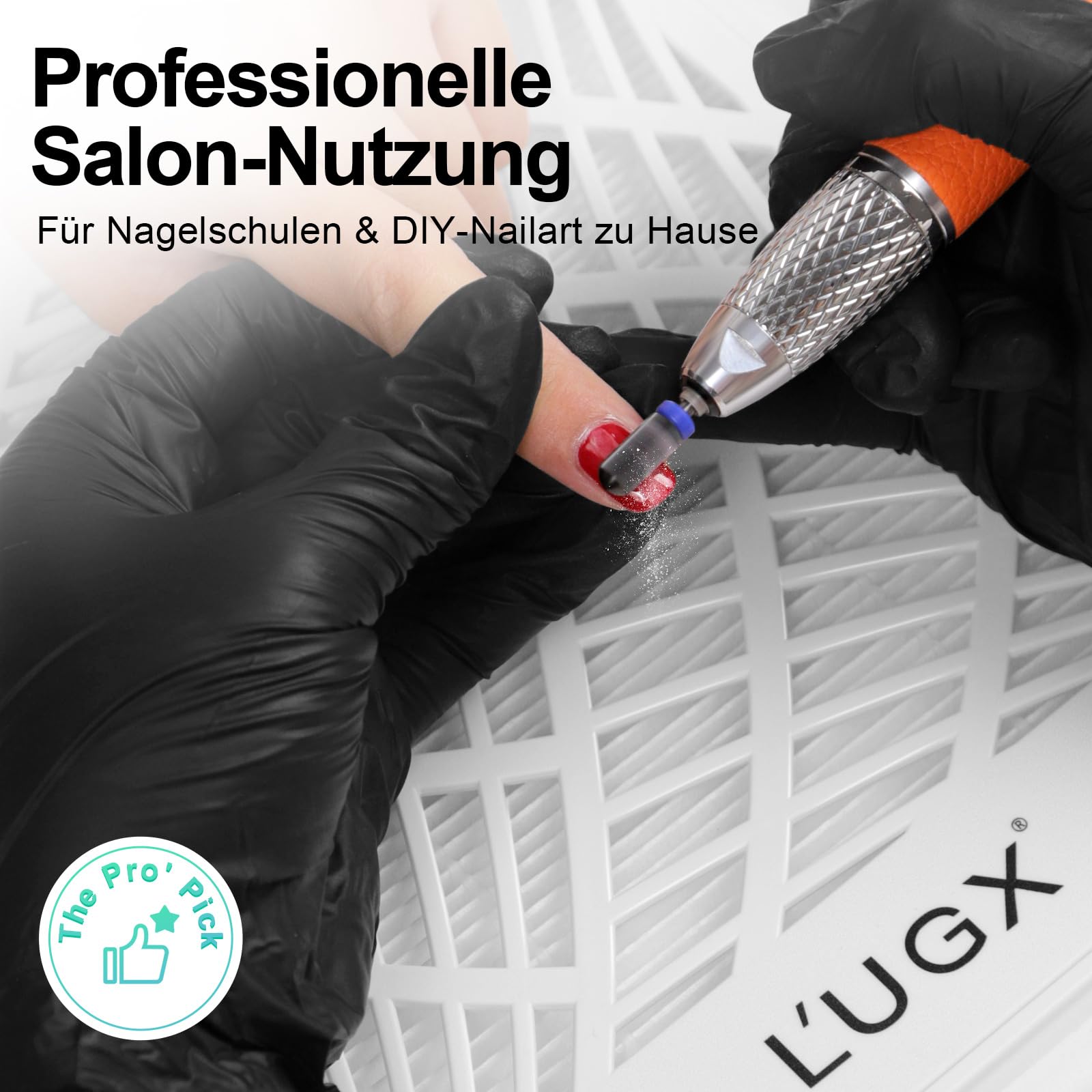 L'UGX Nagelstaubsauger mit 2 Filter-Wiederaufladbarer Professionelle Staubabsaugung für Nägel Starke Saugkraft, Staubsauger für Gelnägel, Nail Dust Collector Maniküre Set Studio & Zuhause-Weiß