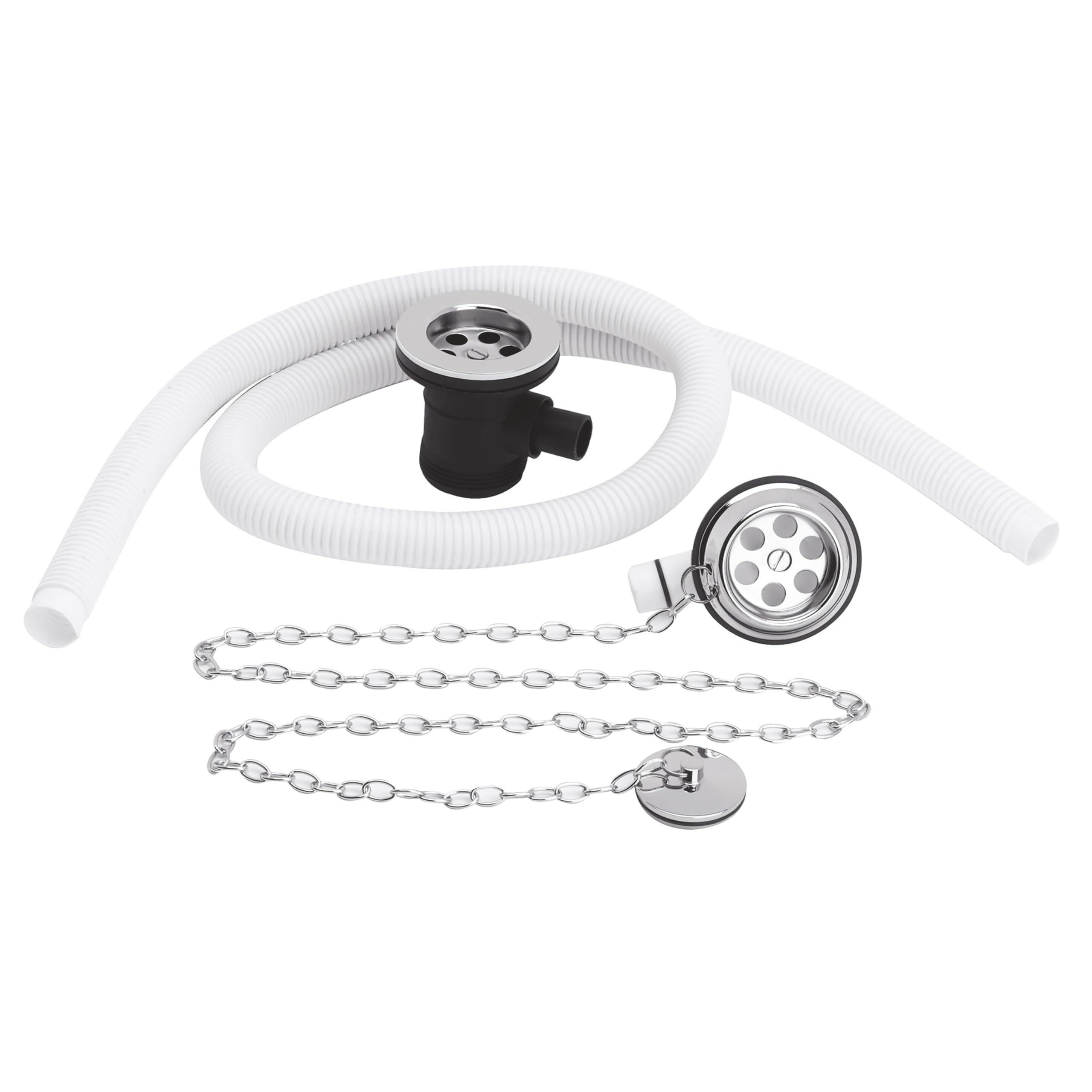 Extended Retainer Bath Waste with Overflow, Plug and Link Chain Waste for Baths up to 20mm Thick - Chrome