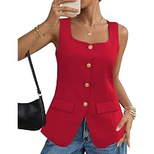 Ahlaray Womens Vest Tops Sleeveless Blazer Vest Button Front | Elegant sleeveless blazer vest with button front design, ideal for office wear, business casual looks and everyday outfits.