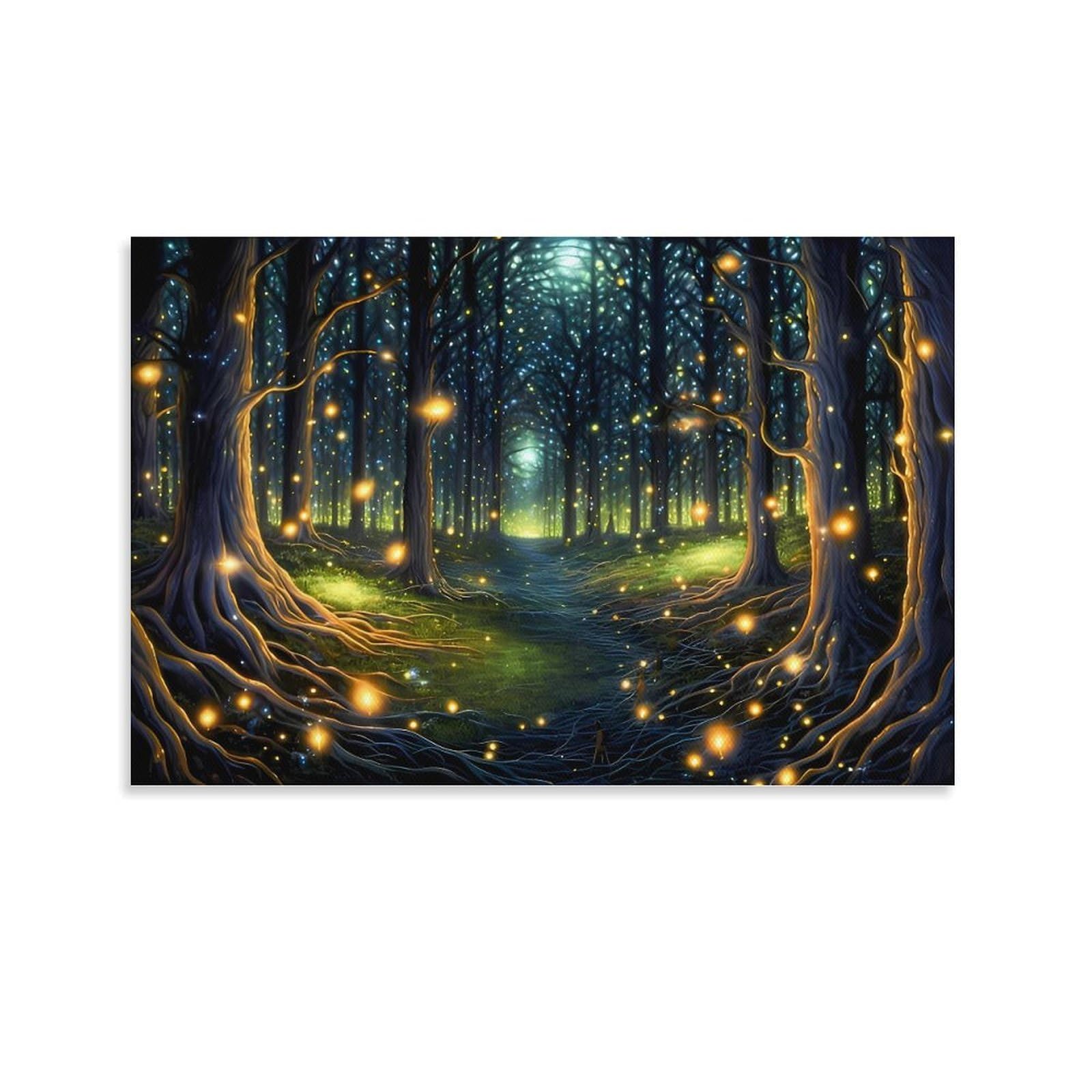Fireflies Magic Forest Poster Prints Landscape Psychedelic Artwork Canvas Canvas Art Poster And Wall Art Picture Print Modern Family Bedroom Decor Posters 16x24inch(40x60cm)