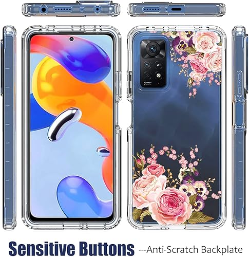 Miniatura 5 de Funda para Redmi Note 11 Pro 4G/Note 11E Pro con protector de pantalla de vidrio templado, cuerpo completo, diseño floral a prueba de golpes, funda