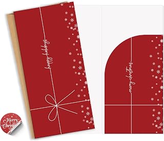 Minimalist Ribbon Christmas Money Cards with Envelopes Set - 20 Cards 3.2x6.7 Inches, 20 Kraft Envelopes, 24 Stickers, Christmas Money Holders for Cash Dollar, Gift Cards, Blank Inside, Smudge-Free