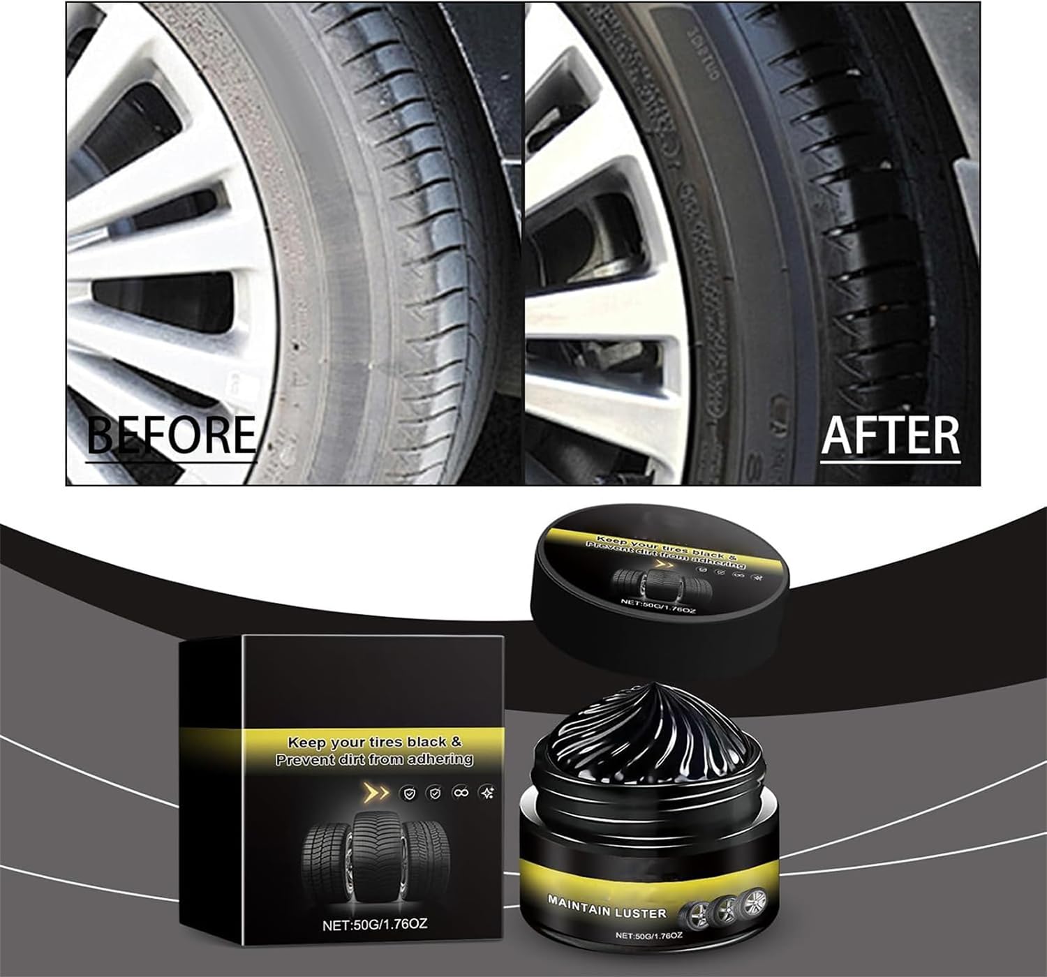 Potente cera de limpieza de ruedas, cerámica para neumáticos de coche, aplicador de brillo de ruedas para goma, neumáticos y exteriores de vehículos (2 piezas) — view 2