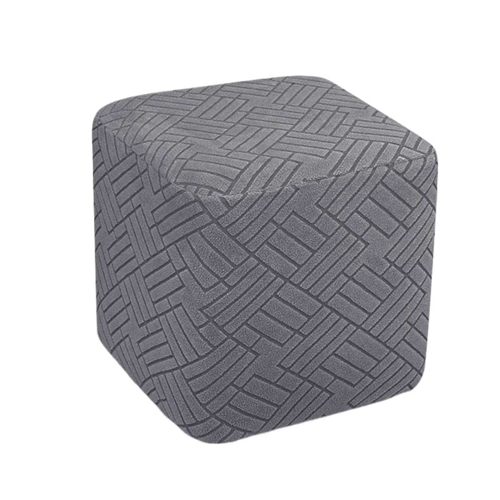 DCUIPG 1Pcs Elastic Ottoman Pouf Cover All Inclusive Jacquard Footrest Slipcover Solid Color Washable Footstool For Living Room for Square Fotstool(Dark Grey)