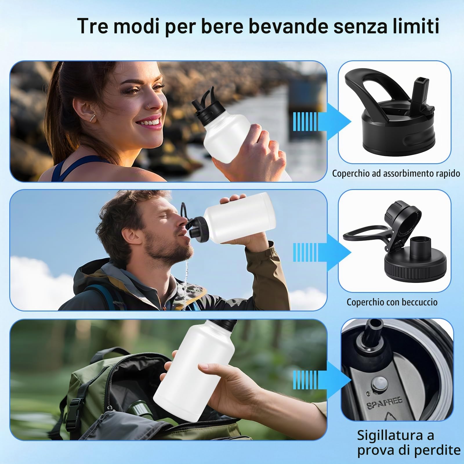 FOLAI Borraccia in acciaio inox a prova di perdite da 2L con cannuccia, grande borraccia per fitness e palestra, senza BPA, per bevande gassate, lavabile in lavastoviglie (motivo leopardato)