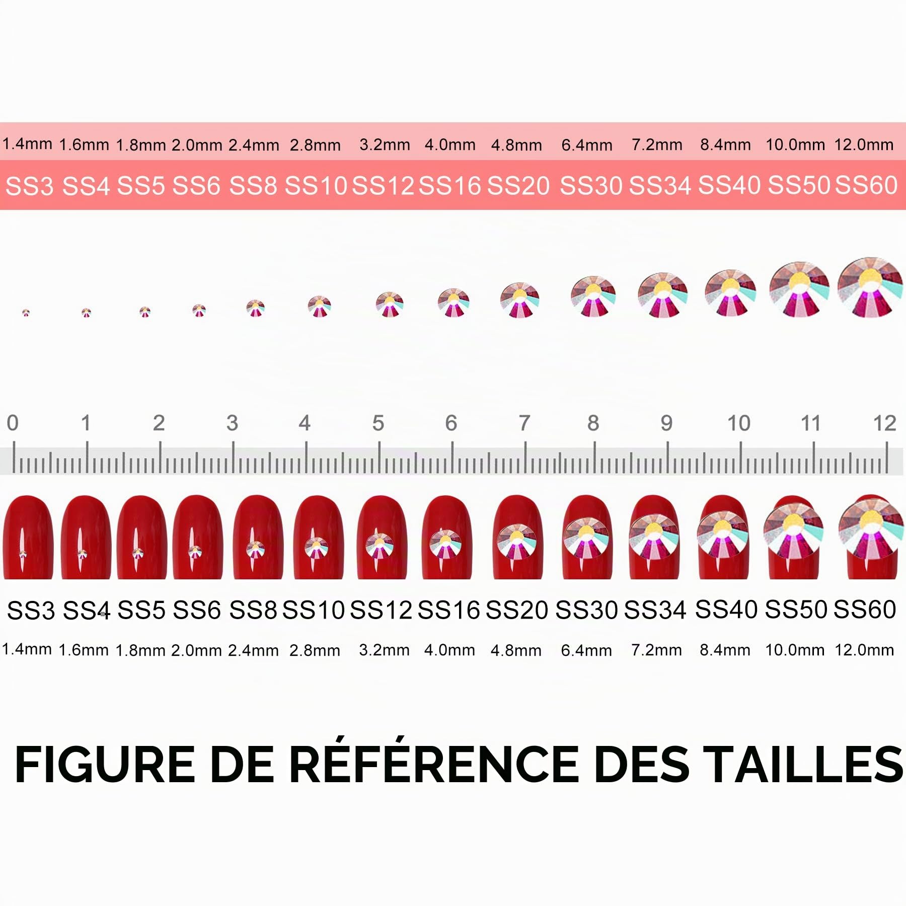 Lot de 1920 strass à dos plat en verre, pendentifs en cristal, diamants, pierres précieuses, pour nail art, différentes formes, cristal