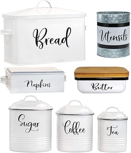 Home Acre Designs Farmhouse Kitchen Decor - Juego de recipientes de metal y acero inoxidable galvanizados para cocina, mostrador de mantequilla,