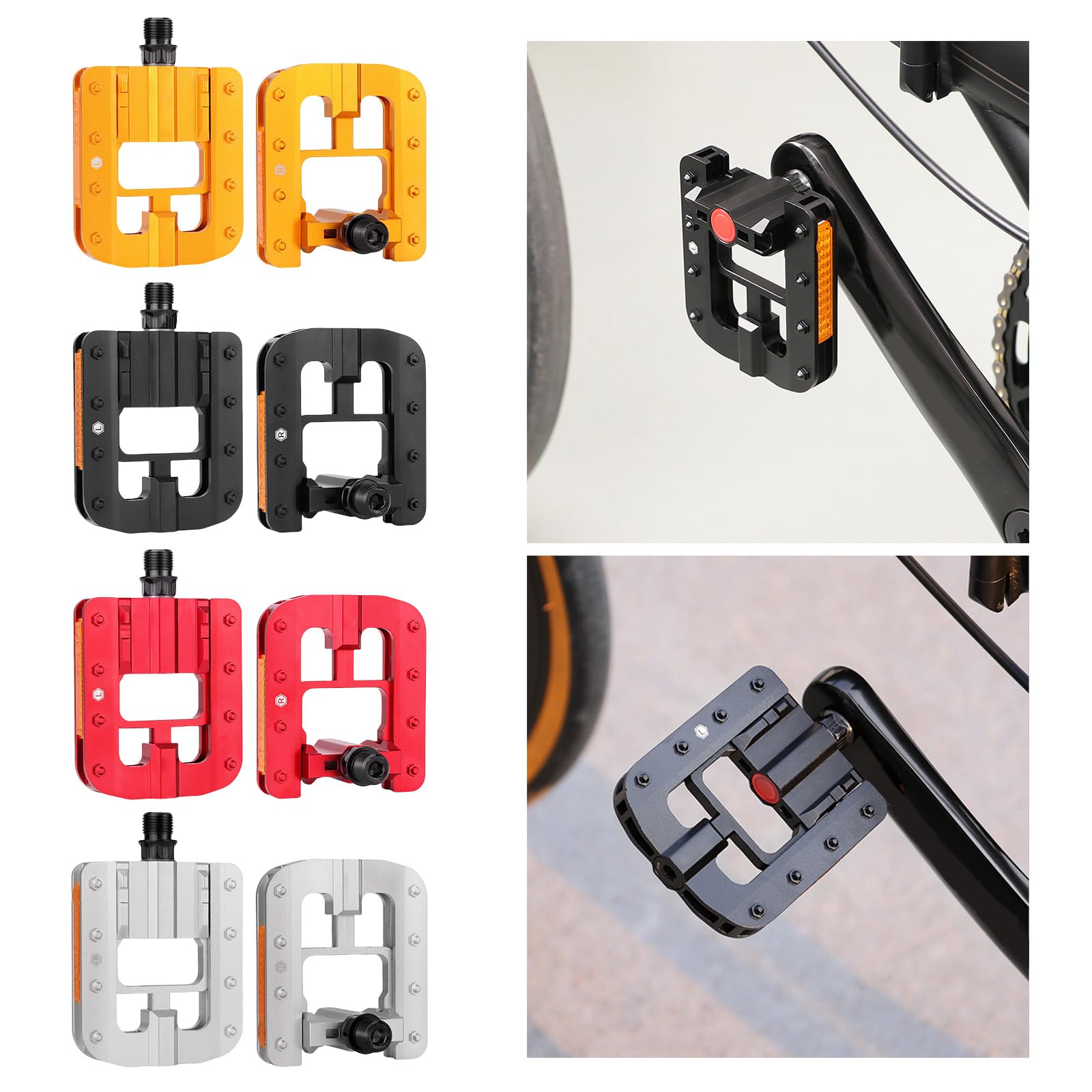 Pédales Pliantes Vélo Antidérapantes - Design Scie, Bandes Réfléchissantes - Aluminium - Pour VTT, Route, Ville