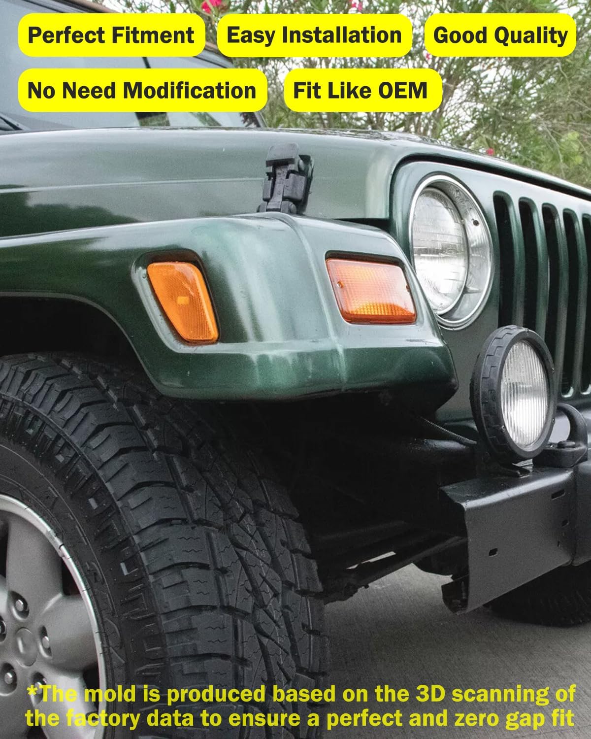 4PCS- Front Bumper Signal Cover & Front Side Marker Lights Housing Assembly Kit Compatible with Jeep Wrangler TJ 1997-2006, Bulbs not included