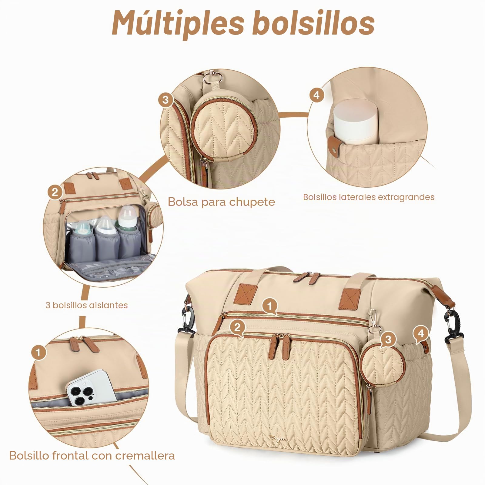 Mochila para pañales de bebé, bolso cambiador grande, impermeable y portátil, bolso de viaje, bolso de mano, con asas y correas para los hombros