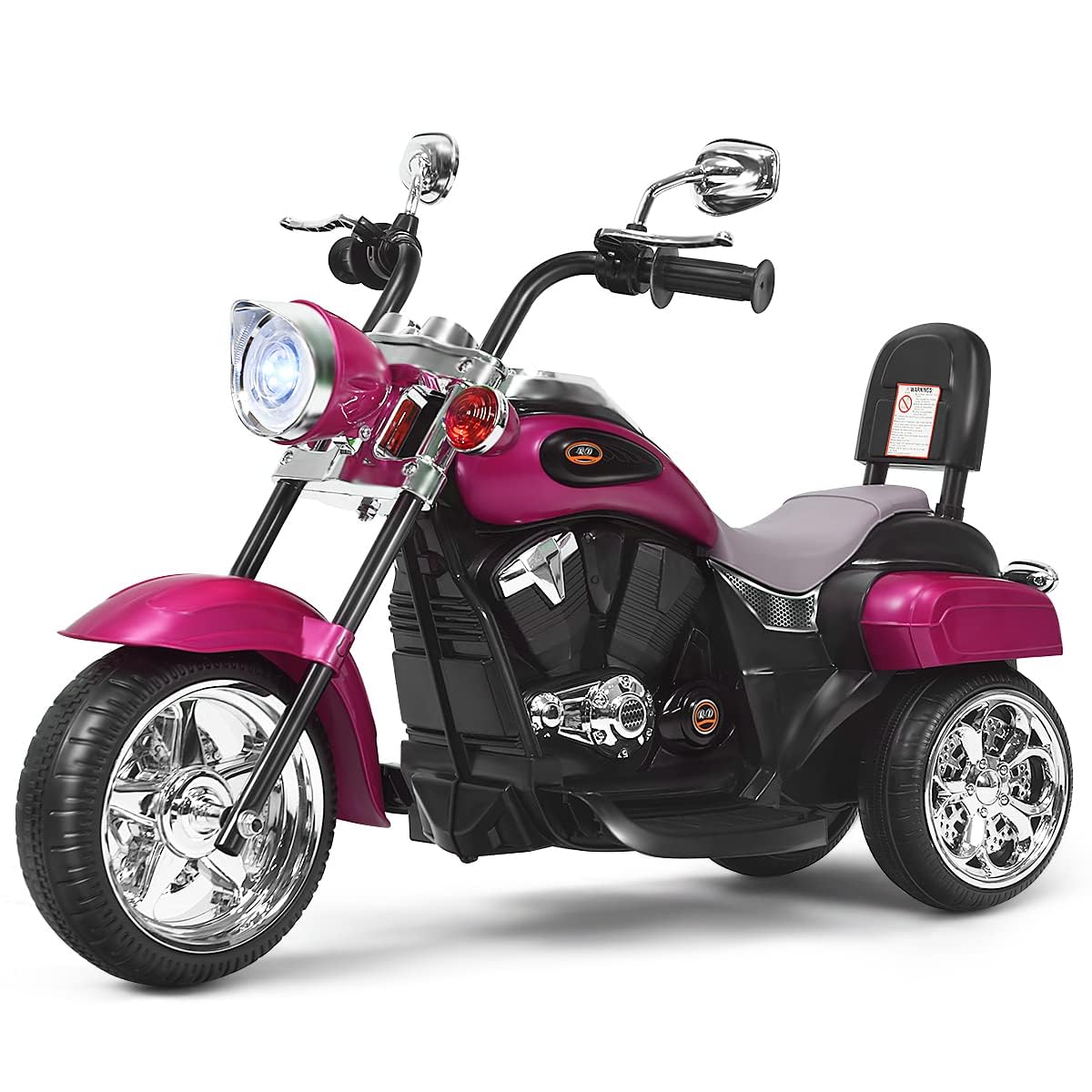 FANTASK Kinder Elektromotorrad mit verstellbarem Scheinwerfer, Dreirad Elektromotorrad mit Sound, Horn, Rückspiegel, Pedalen, Geschwindigkeit 2,5-3 km/h, Rot