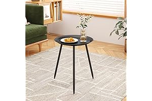 Round Small End Table, Black Side Table, Mini Metal Bedside Table for...