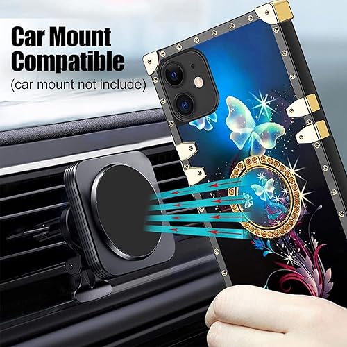 Miniatura 6 de nancheng Funda cuadrada para iPhone 11 (no 11 Pro11 Pro Max) con soporte de anillo + correa de cordón, linda funda protectora a prueba de golpes