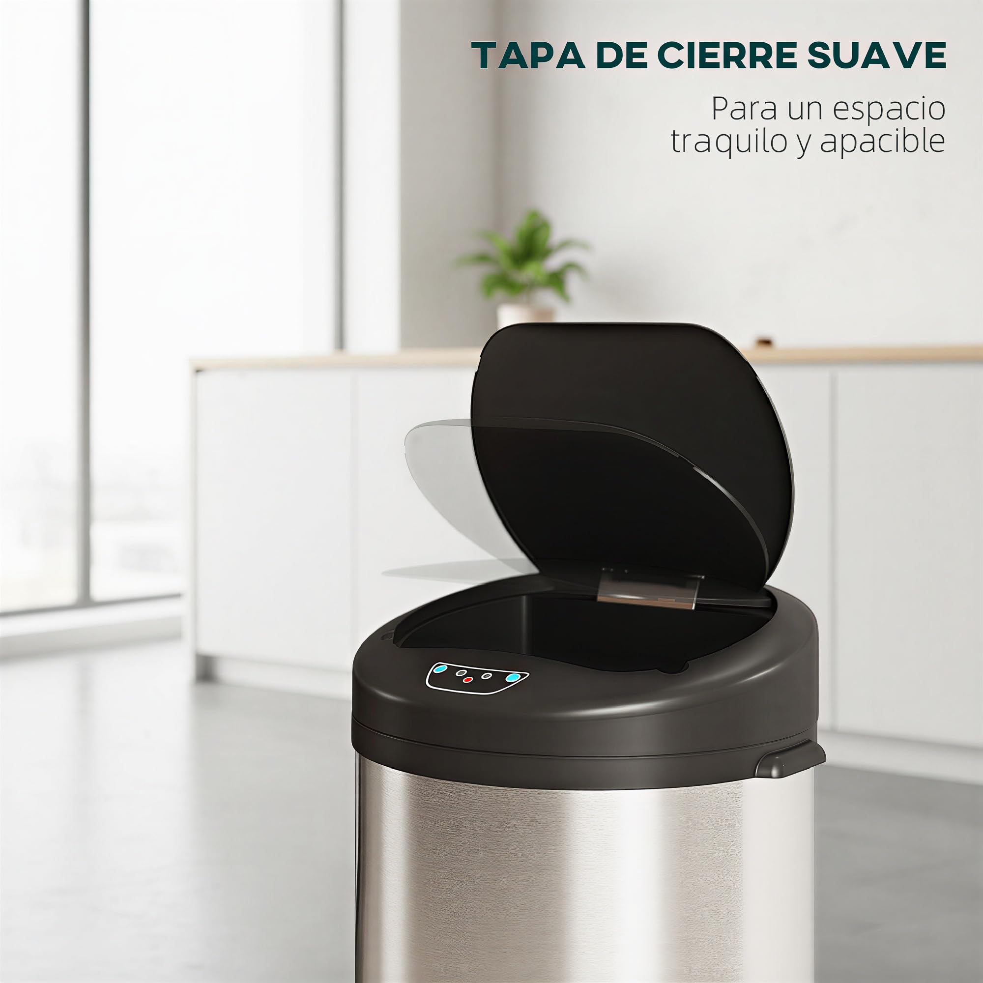 HOMCOM Cubo de Basura Cocina Automático 55 L con Sensor Infrarrojo, Papelera de Cocina de Acero Inoxidable Antihuellas con Cierre Suave y Anillo para Hogar, Oficina y Dormitorio, Plateado