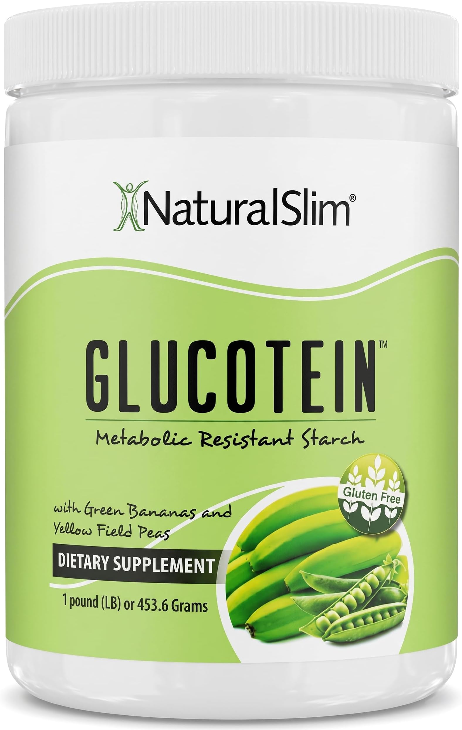 NaturalSlim GLUCOTEIN “Resistant Starch” w/Green Banana & Field Peas - Promotes Digestive Health & Metabolism - Non GMO Natural Fiber Powder Gluten & Grain Free 1 LB Vegan Flour Mix