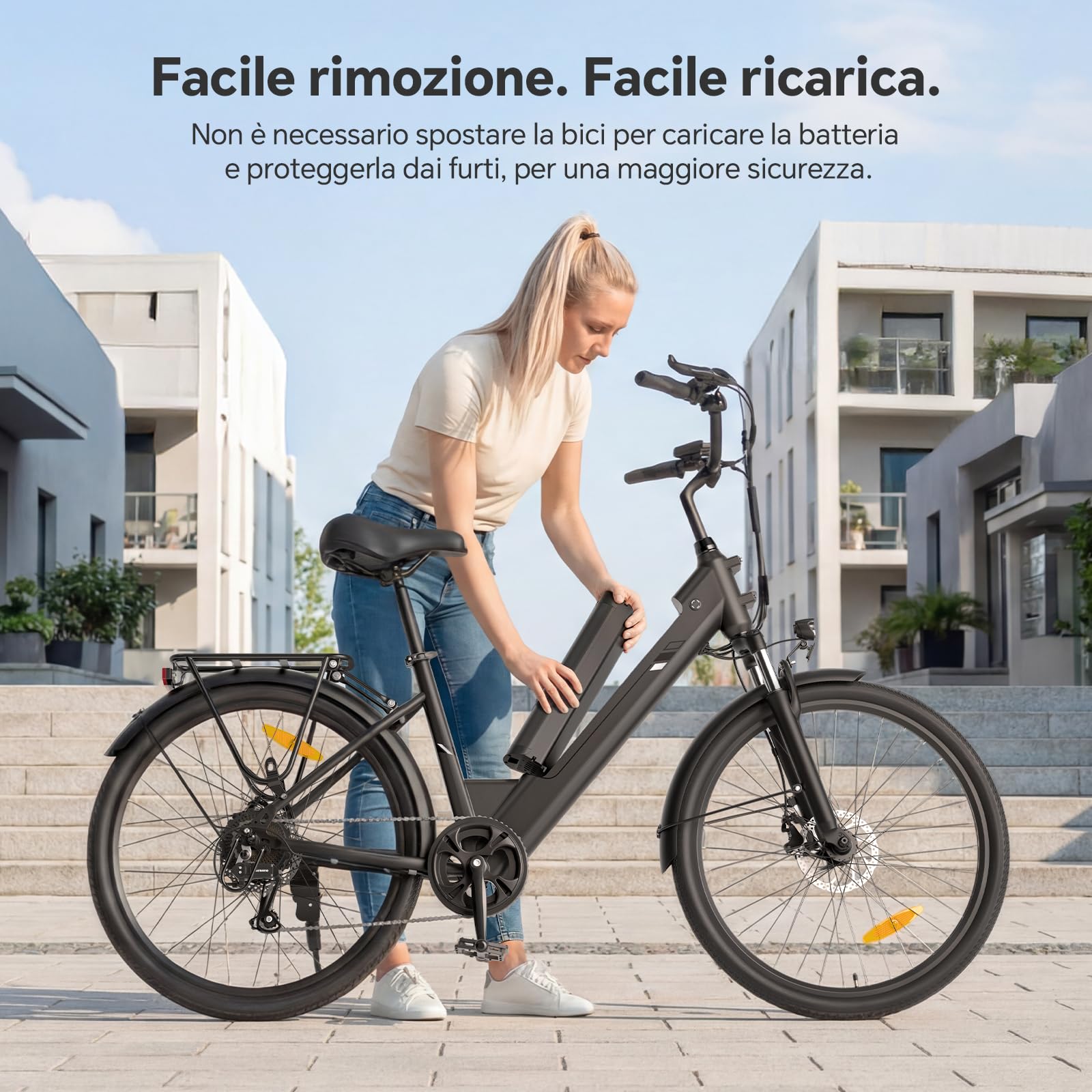 Touroll Bicicletta Elettrica J1/J2 Pro 26"/27,5" Autonomia 100km Freno Idraulico Batteria 36V 15.6Ah Motore 250W bici elettrica