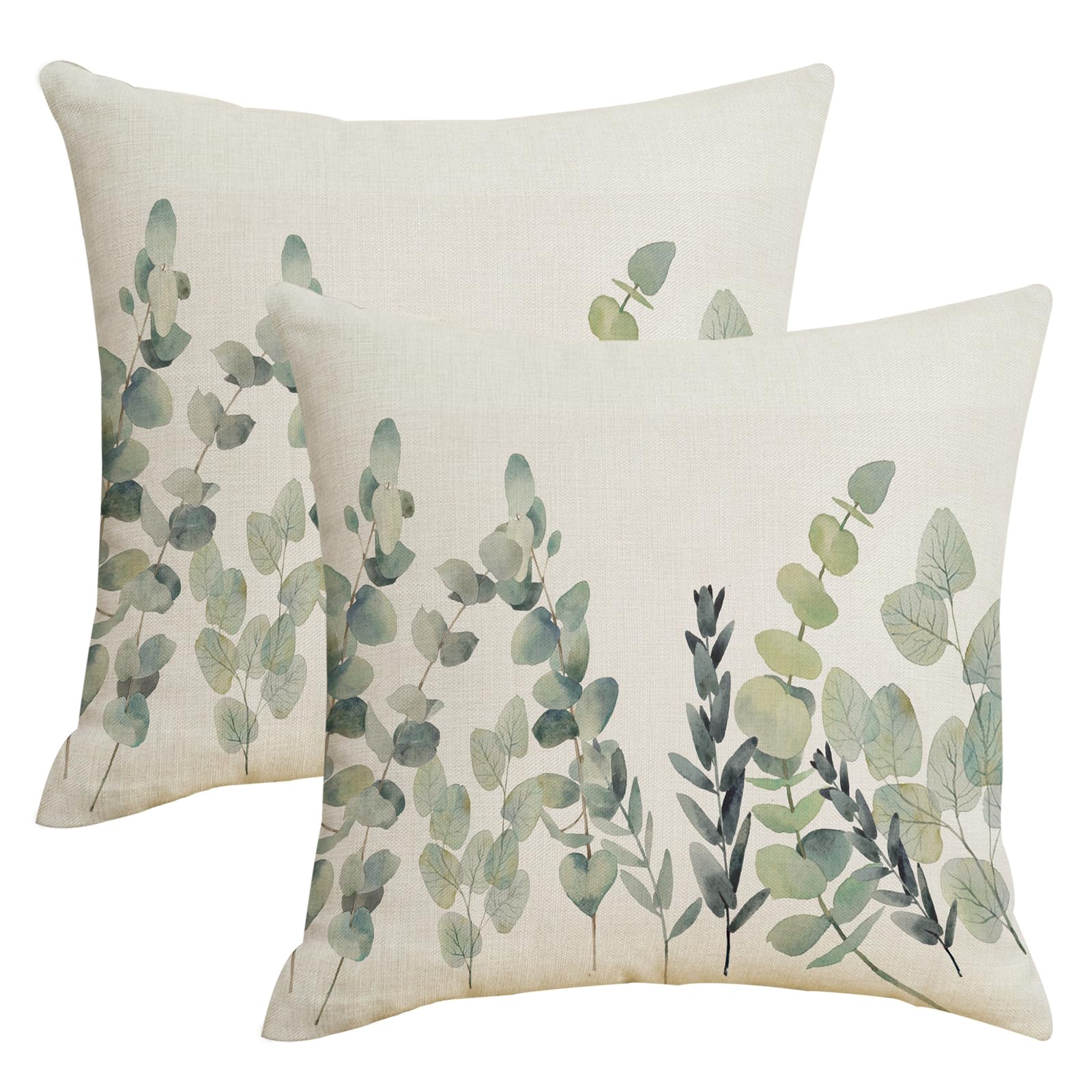 FJWMZ Spring Sage Green Leaf Throw Pillow Covers Set of 2 Summer Eucalyptus Leaves Pillows Cover 20x20 inch Floral Pillow Case Decorative Cushion