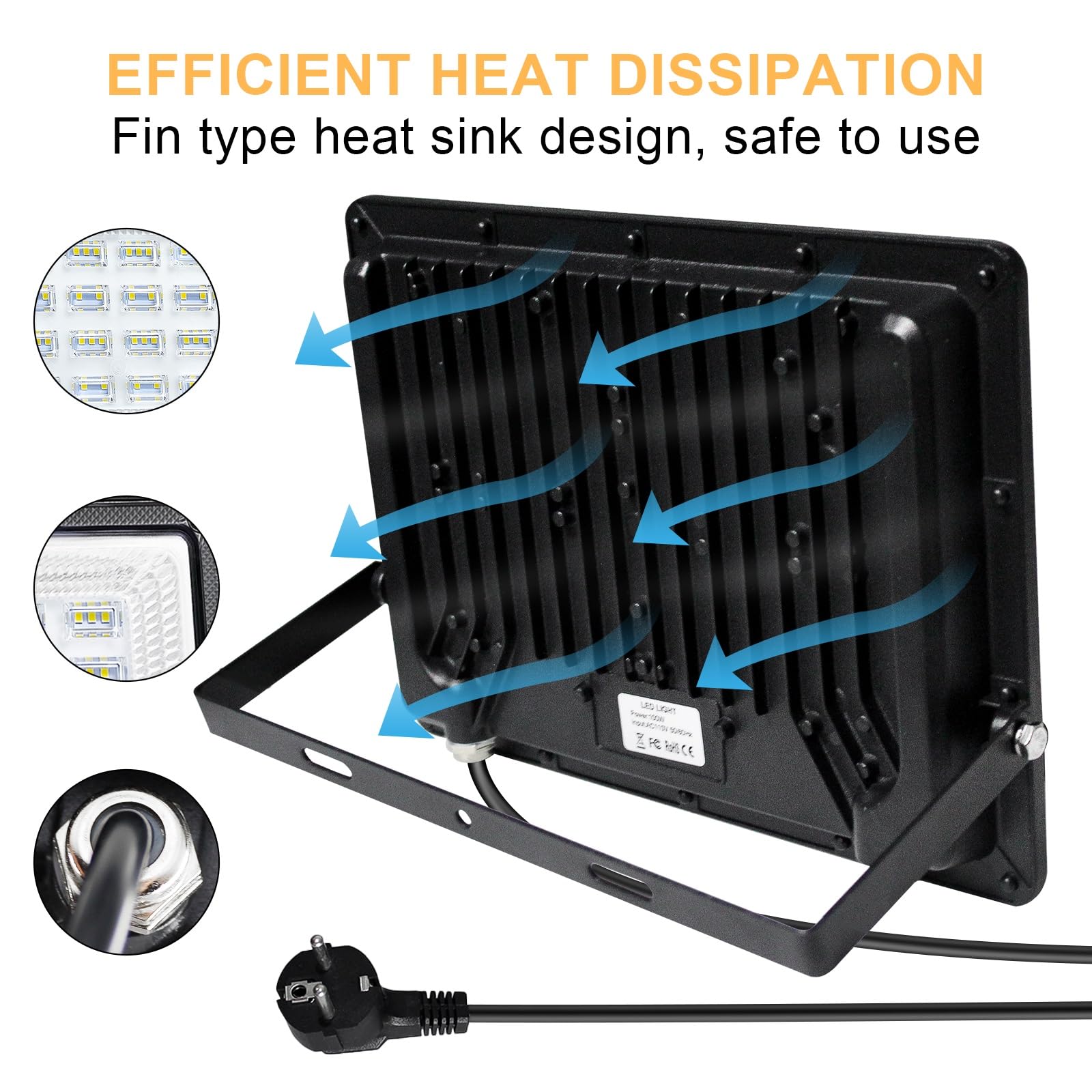 CREATESTAR Faretto Led da Esterno 100W 2 Pezzi, 10000LM Faretti Led Esterni 6500K luce bianca fredda, IP66 Impermeabile Faro Led Esterno per magazzino, garage, giardino, parcheggio, campo sportivo