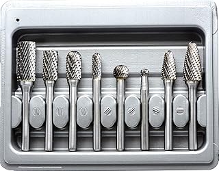 Carbide Burr Set with 1/4'' Shank 8pcs Double Cut Solid Rotary Burr File Drill for Die Grinder Bits, Metal Wood Carving, Engraving, Polishing, Drilling