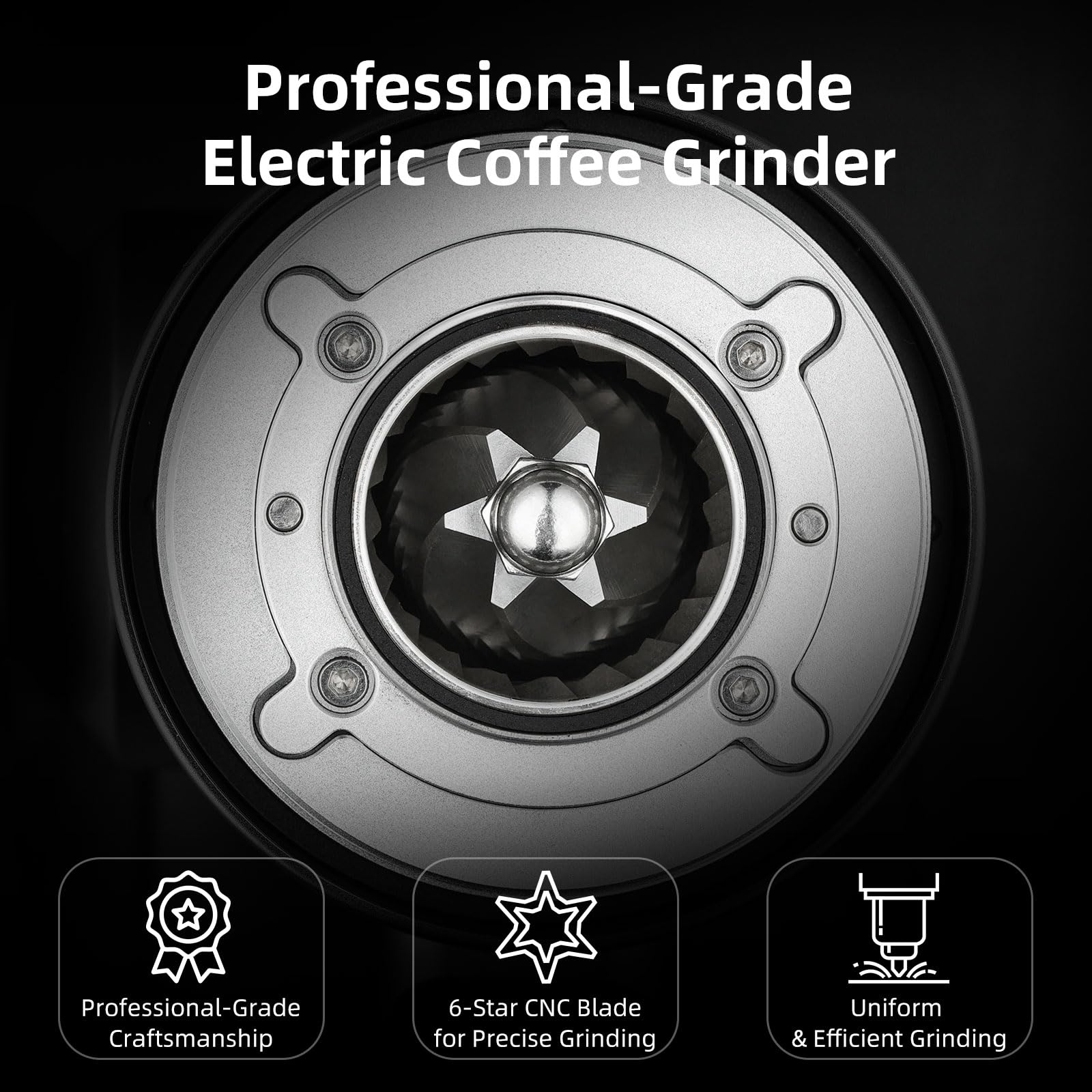 Molinillo eléctrico de café con rebabas – Molinillo eléctrico de ajuste continuo con rebaba cónica de acero inoxidable CNC y tapa magnética y taza dosificadora (negro)