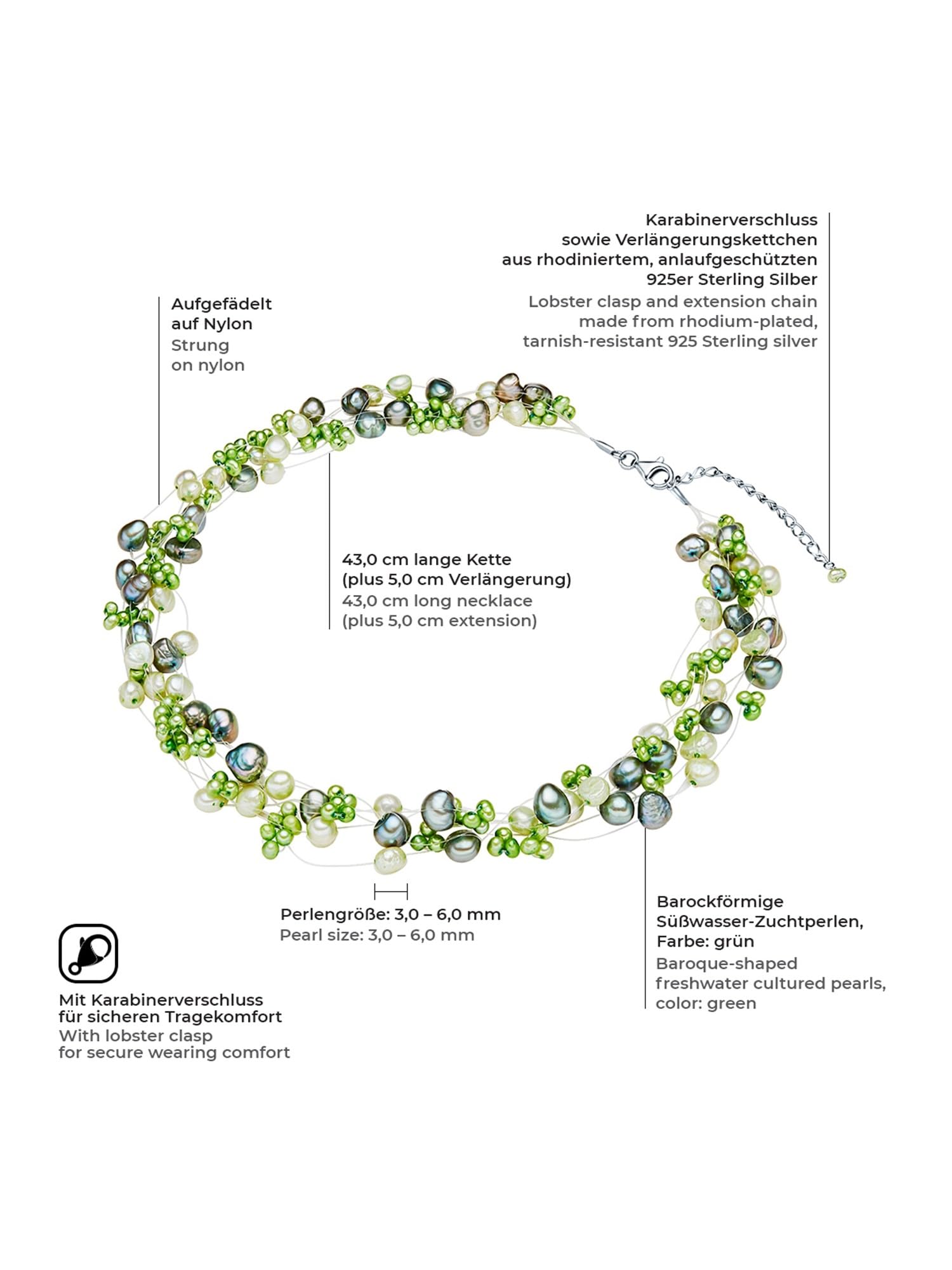Valero Pearls Collar para Mujer Plata de ley 925 Perlas de agua dulce de cultivo Cadena de perlas