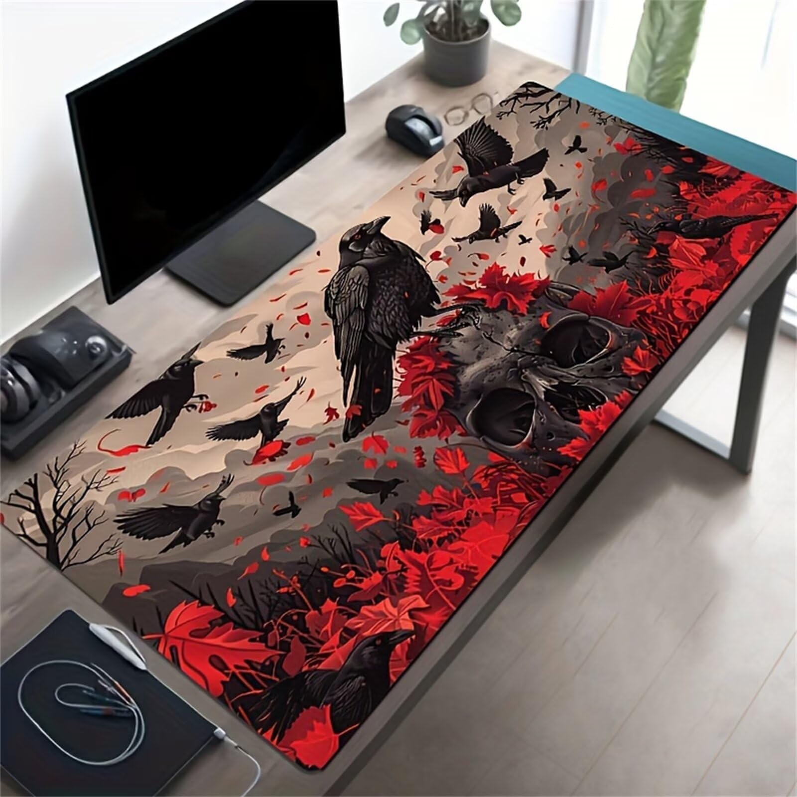 Tappetino per Mouse da Gioco XXL 1200x600x3 mm, Desk Pad Grande con Bordi Cuciti, Base in Gomma Antiscivolo, Accessorio per Ufficio e PC (Fantasma Animale)