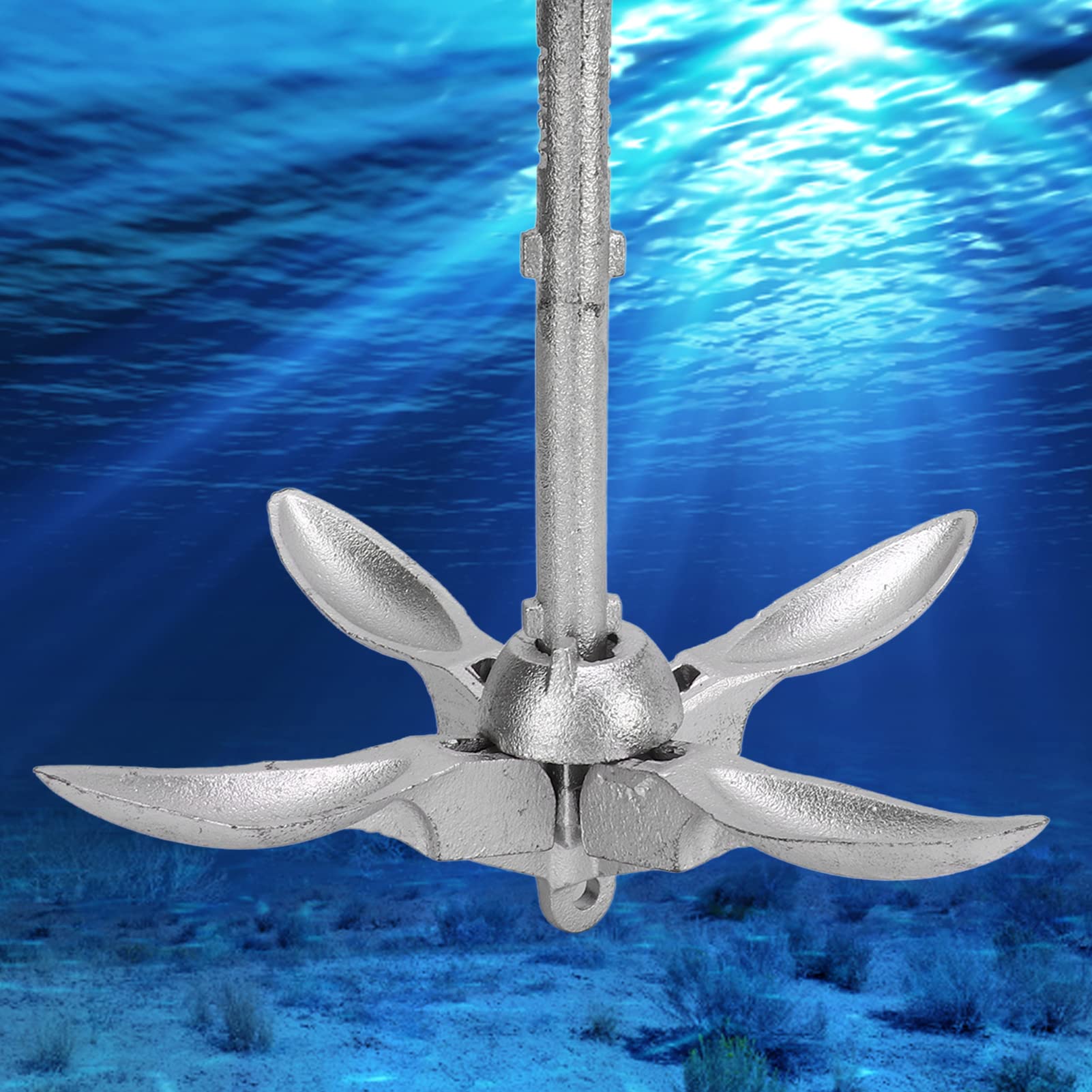 Universeller Bootsanker aus Kohlenstoffstahl, klappbarer Grapnel, 1,5 kg / 3,31 lb, mit 20 m Nylonseil – geeignet für Marine, Kajaks und kleine Boote; robuste, rostfreie