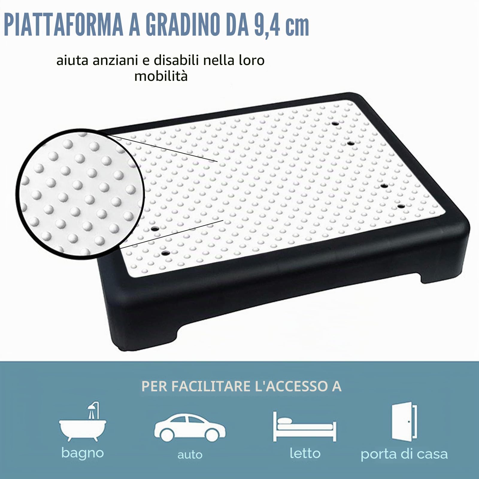 Pedana per interni ed esterni, per anziani, capacità di carico 200 kg, poggiapiedi con protezione antiscivolo, sgabello e aiuto per salire, ideale per scale, bagno, vasca da bagno, auto (44 x 34 x 9,5