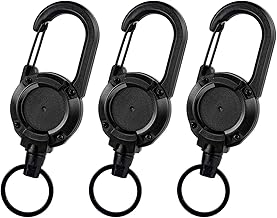 Heavy Duty Retractable Keychain, Retractable Badge Holder Reel, with 23.6'' Steel Cord,Tactical ID Badge Reel, Key Ring Outdoor (3 Black)