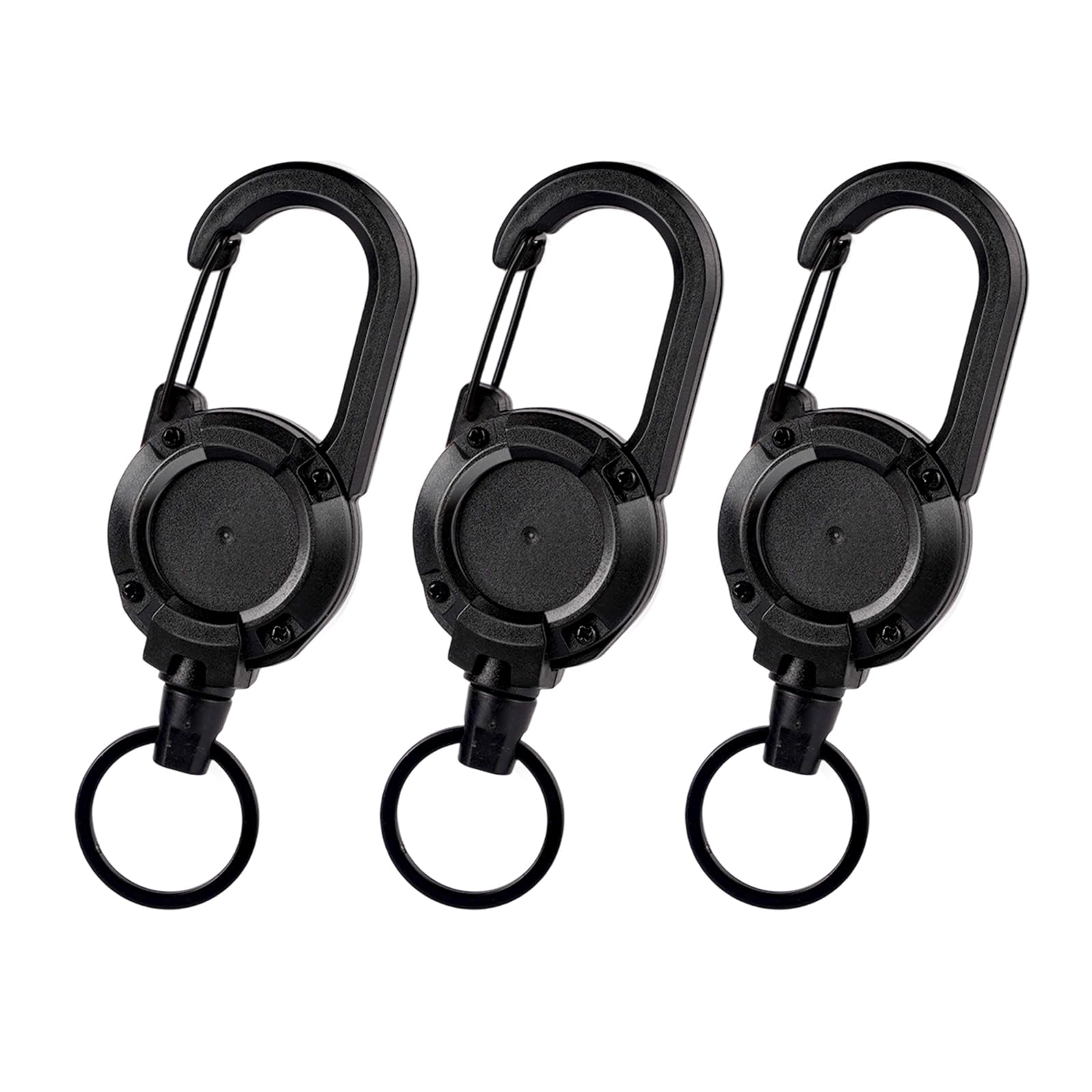Heavy Duty Retractable Keychain, Retractable Badge Holder Reel, with 23.6'' Steel Cord,Tactical ID Badge Reel, Key Ring Outdoor (3 Black)