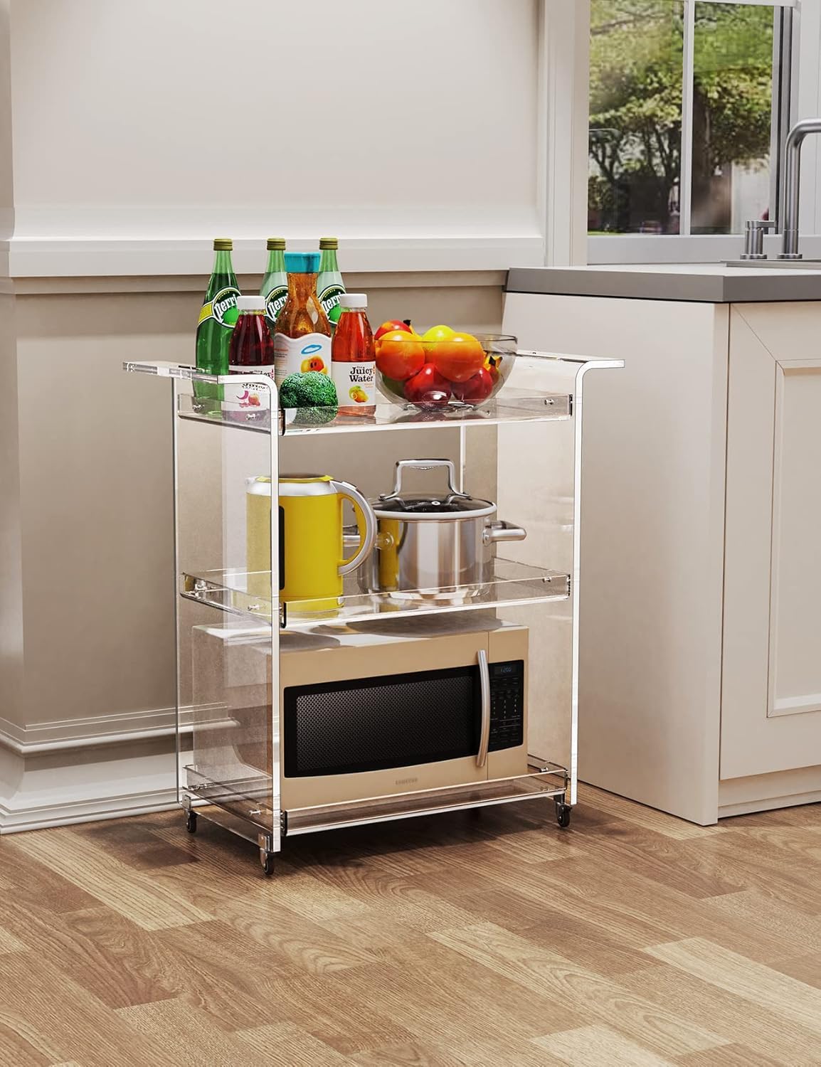 Carrello di Servizio in Acrilico Trasparente, con Rotelle, Carrello Bar per Cucina e Soggiorno, 53 x 30 x 72 cm (Trasparente)