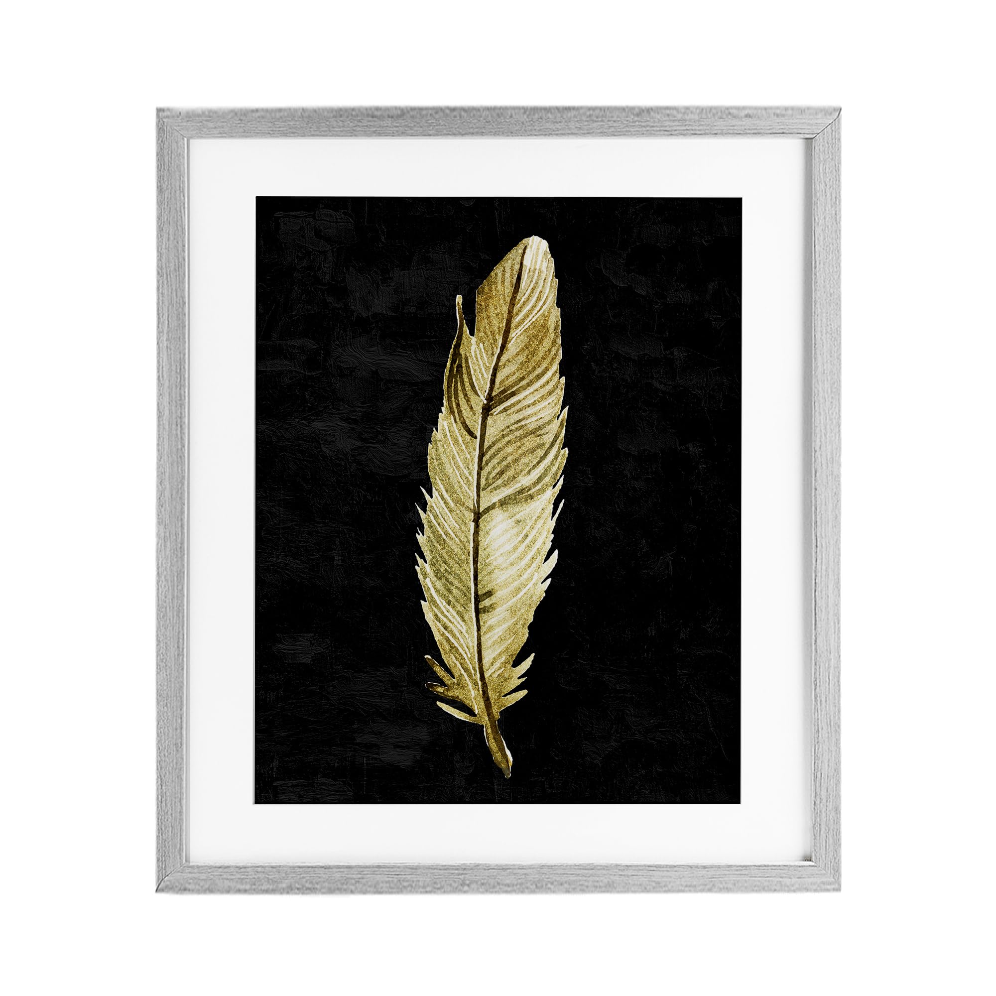 Stupell Industries Curved Feather on Black Gray Framed Print Under Glass, design by Kim Allen, 16 x 13