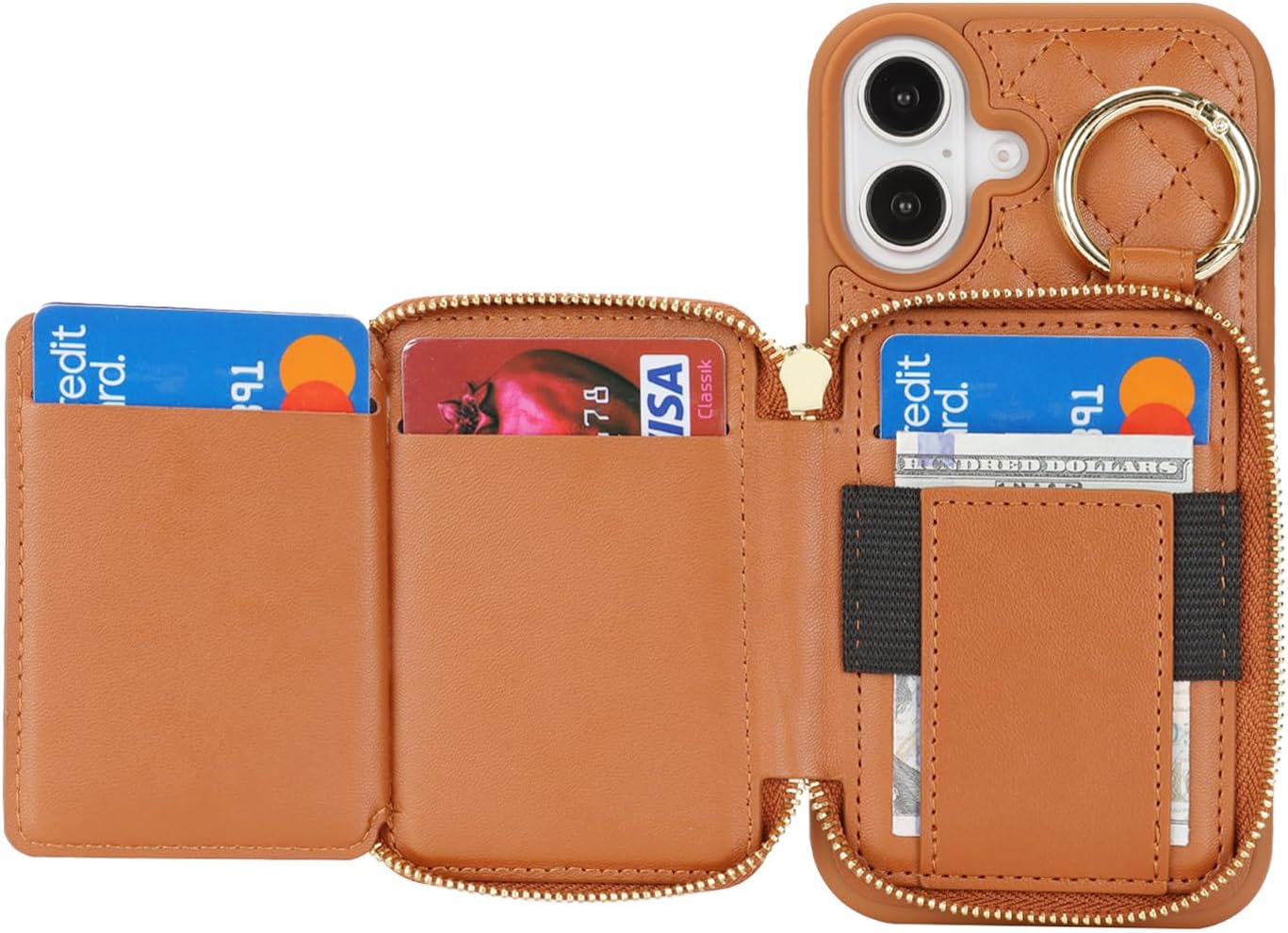 for iPhone 17 Case Wallet with Card Holder,for iPhone 17 Phone case Wallet with Zipper with Slot Kickstand Stand Case for Women and Man 5G 6.3 Inch-Brown