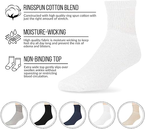 Miniatura 4 de Calcetines de algodón para diabéticos grandes y altos con neuropatía, tobilleros atléticos para hombre de talla grande (13-15, cuarto negro) - 12