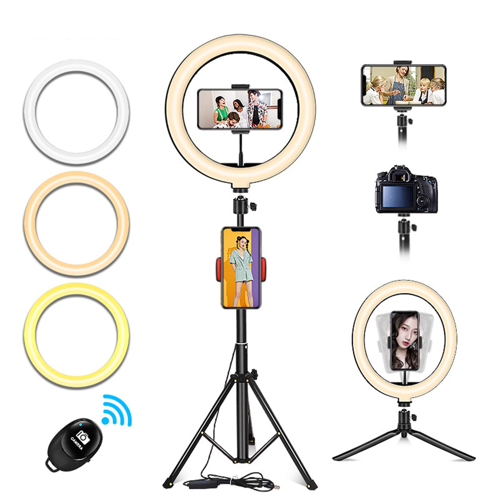 Luce LED Anello Treppiedi Luce per Selfie LED 10" con Treppiede da 134cm per Youtube, tik tok, Trucco, Fotografia, con 2 Phone Holder e Telecomando Wireless