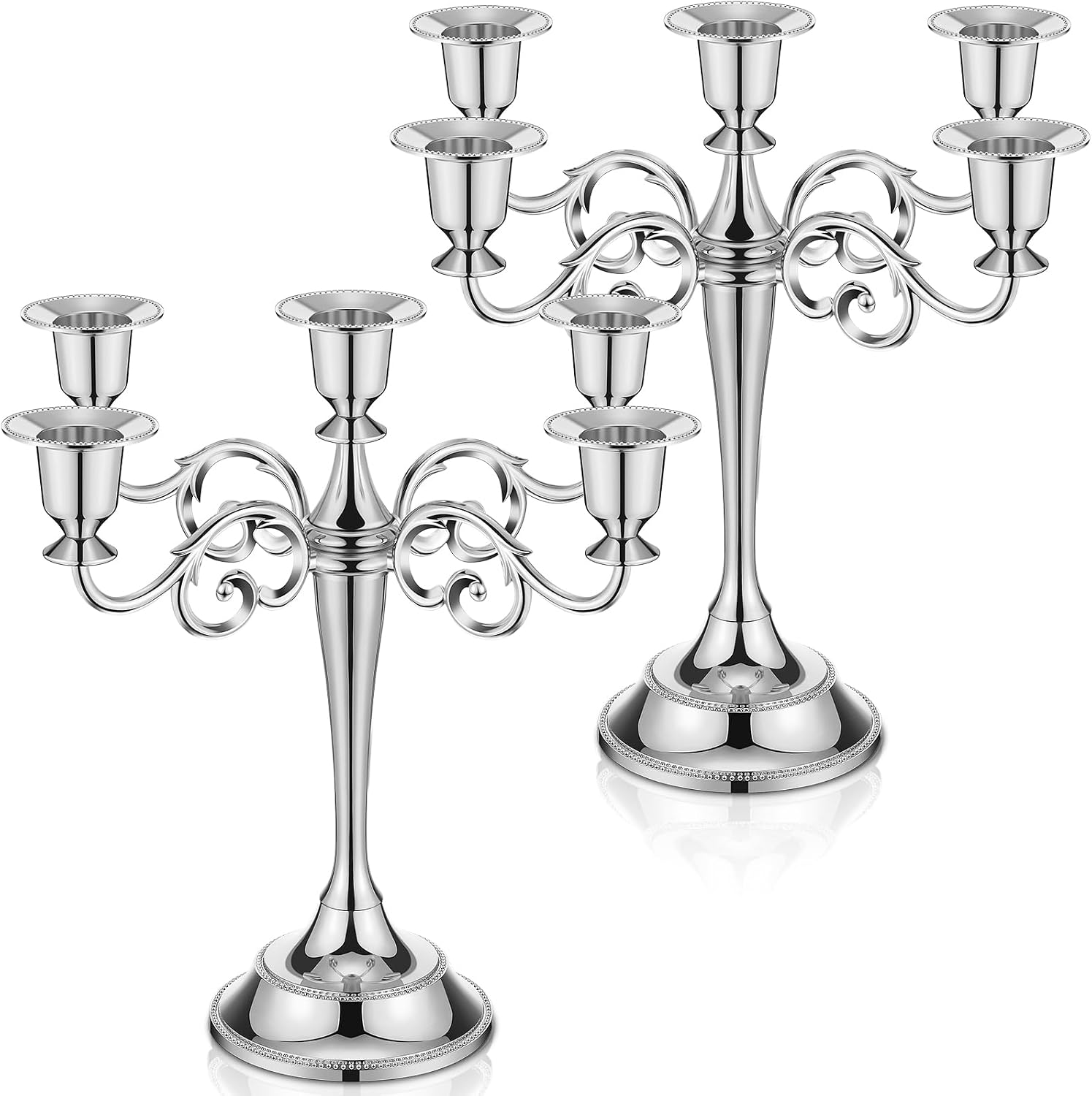 Dandat 2 Pcs 5 Arm Metal Candelabra Candlestick Holders 10.24 Inch Tall Candlestick Holders Gothic Candle Holder for Home Wedding Church Halloween Party (Silver)