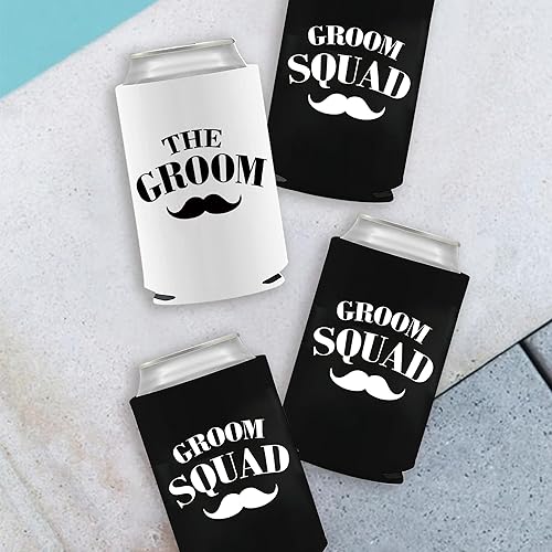 Miniatura 4 de PartyGifts&Beyond Paquete de 7 fundas enfriadoras para novios y padrinos de boda para despedida de soltero o regalo de boda (barba)